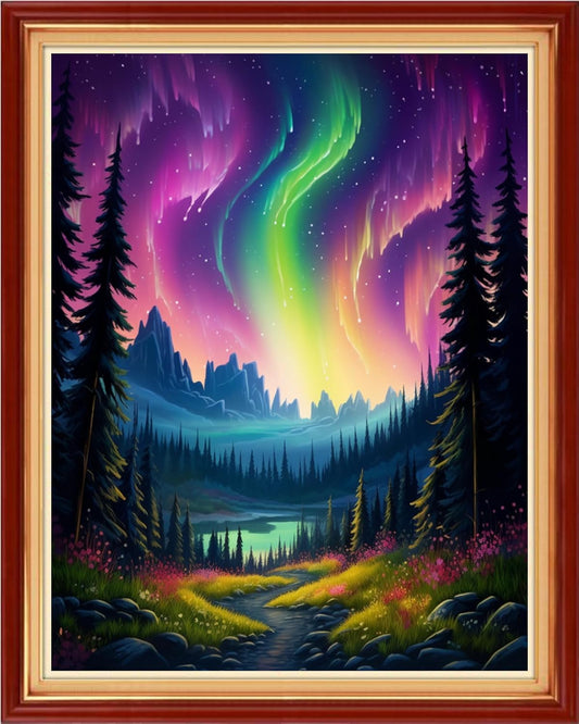 Dooxvey Cross Stitch Kit for Adult Beginners - Full Range of Stamped Kits - 11CT Cross Stitch Patterns - Northern Lights Scenery - 16x20 inch