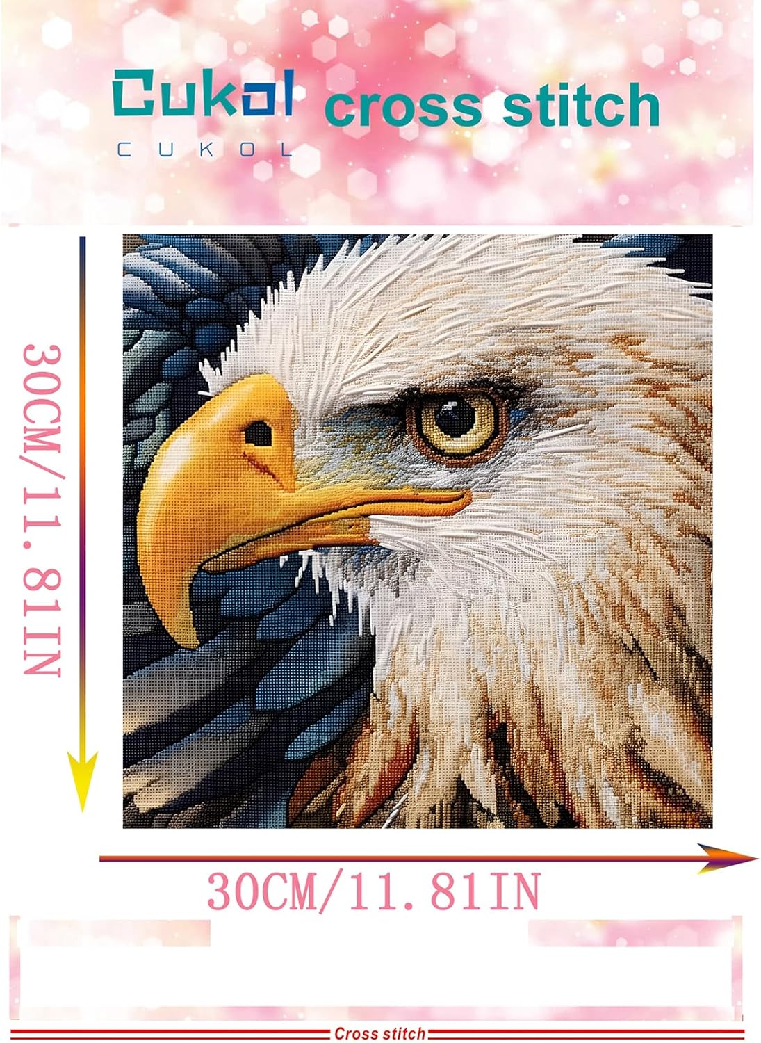 51buyoutgo 11CT Stamped Cross Stitch Kits for Adults - 12x12 in Beginner Embroidery Kit with Funny Easy Washable Animal Eagle Pattern, Pre Printed Fabric for DIY Home Decor, Mom Gifts & Stress Relief