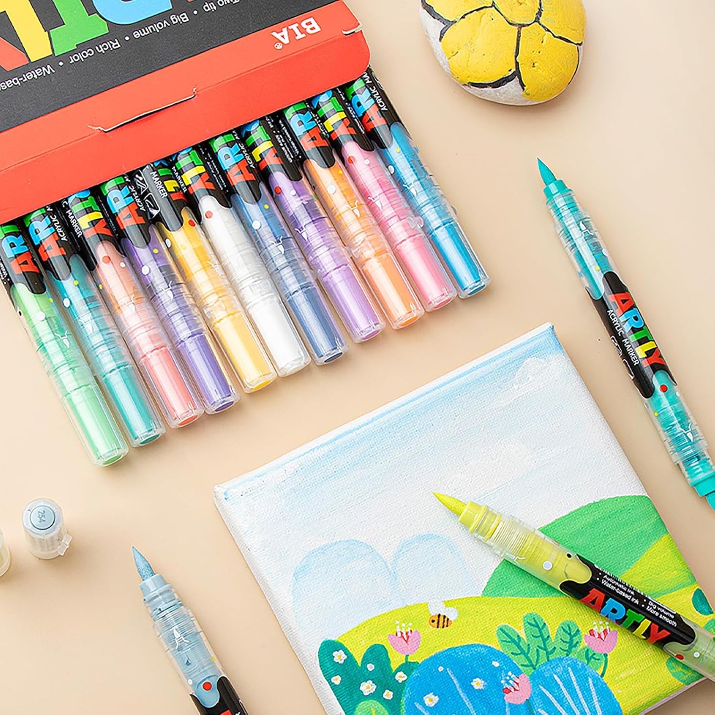 96 Colors Paint Markers, Dual-Color Acrylic Pens with Brush Tips, Double Tipped for Rocks & Art Supplies (48pcs/96colors)