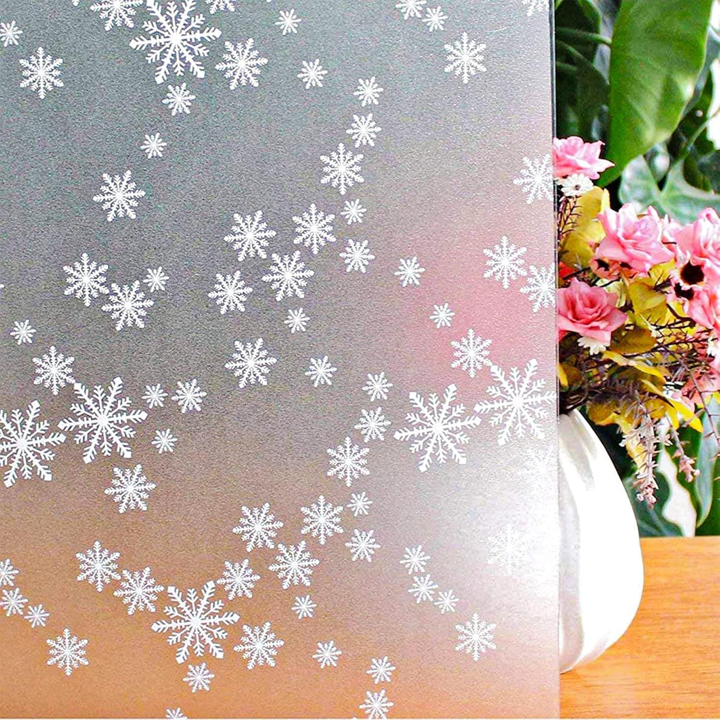 Niviy Privacy Window Film Christmas Decorations Snowflakes Window Clings Decals Stickers Non Adhesive Frosted Glass Film Heat Control 35.4” x 78.7”