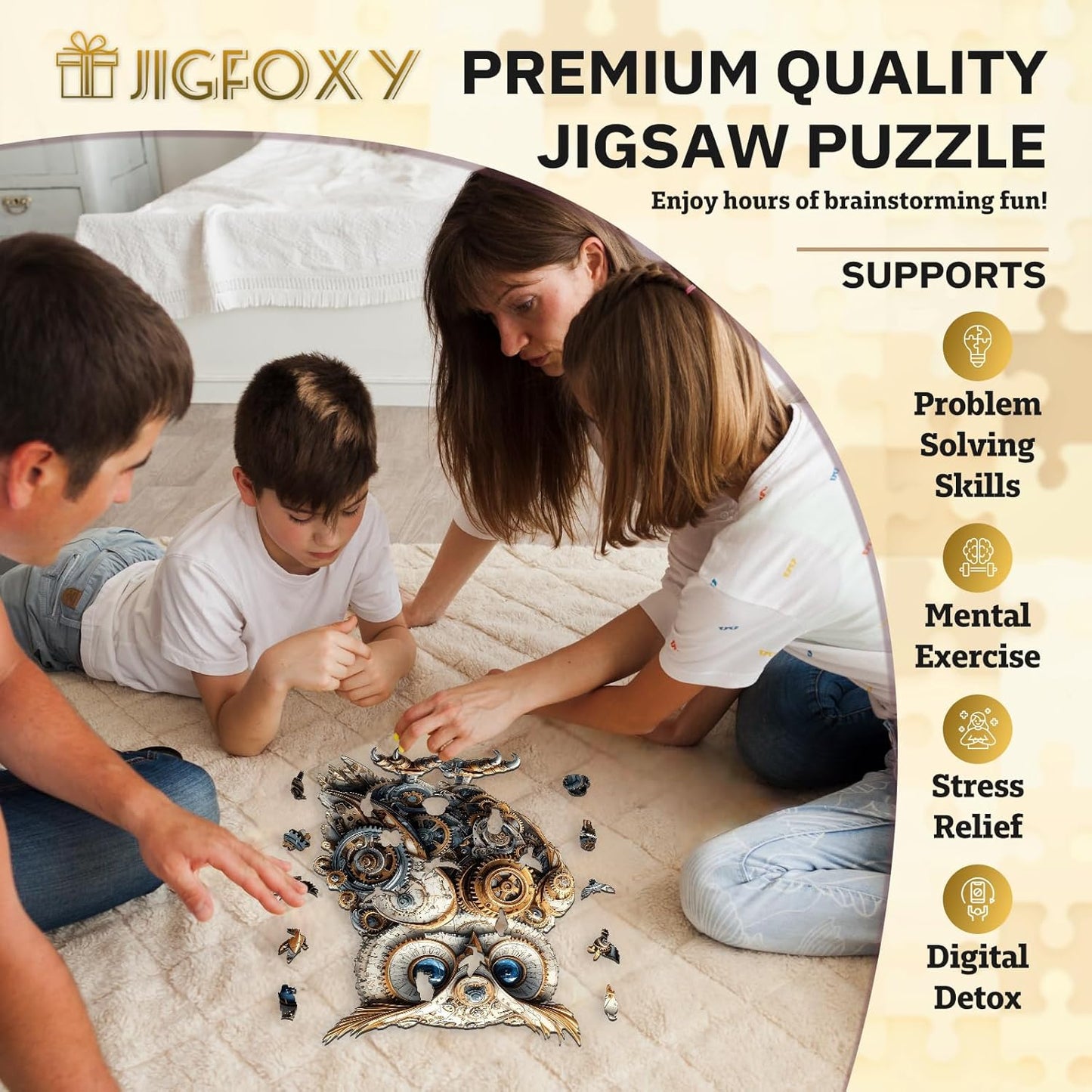 Jigfoxy Wooden Puzzles for Adults, Mechanical Owl Wood Puzzles Adult, Unique Animal Shape Wooden Jigsaw Puzzles for Adults, Birthday Gifts for Puzzle Lovers, Family(S-8.5 * 5.8in-80pcs)