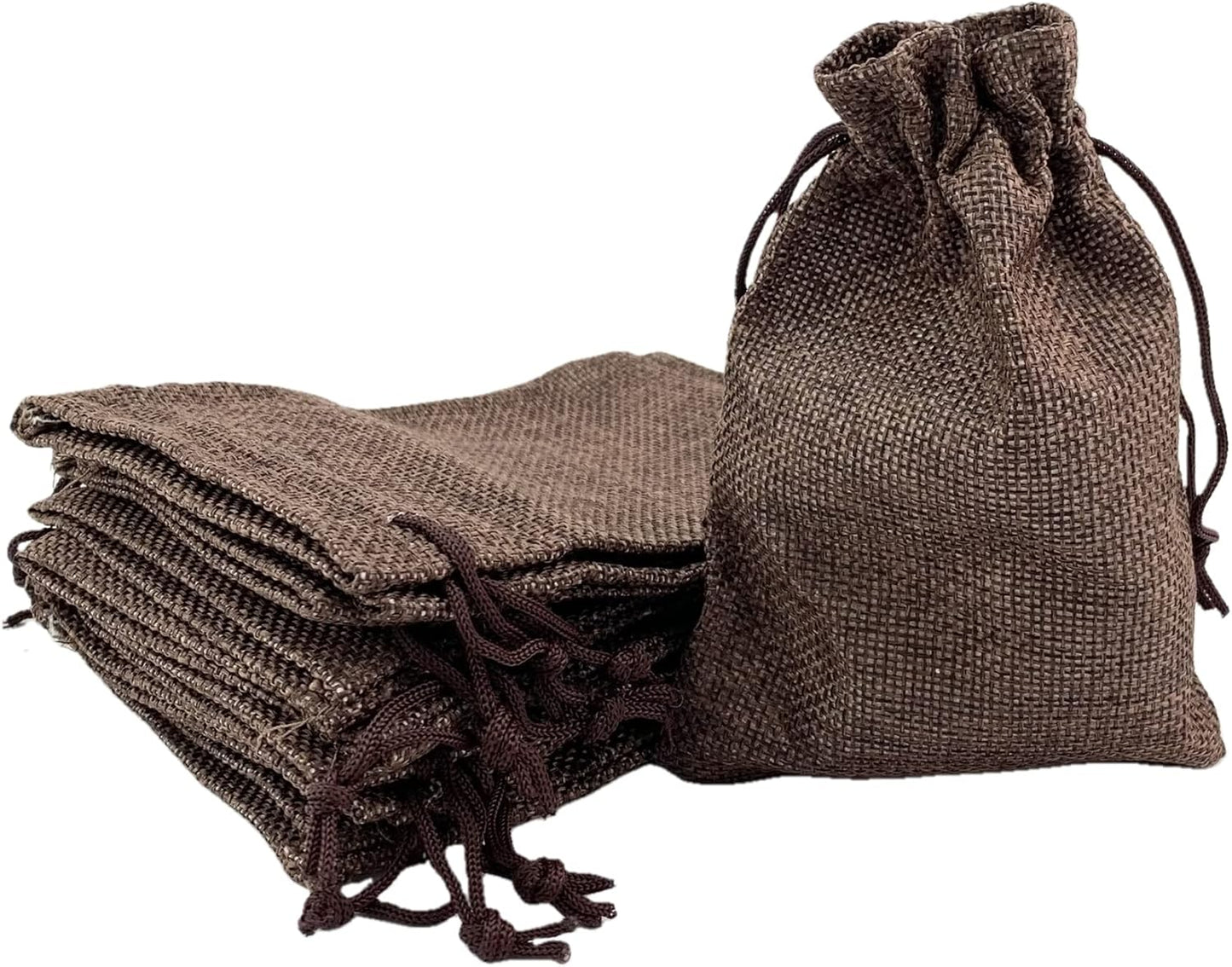 Palmhomee Pack of 25 Burlap Gift Bags with Drawstring Linen Jewelry Pouches Wedding Hessian Jute Bags for Birthday Jewelry and Treat Pouches Party Wedding Favors Gift Art and DIY Craft   (4x5.6 Inch, Coffee)