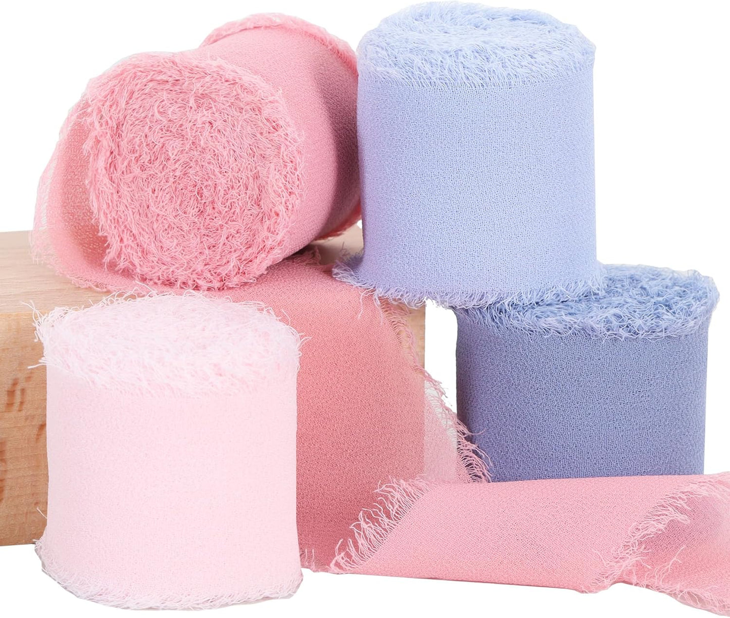 TONIFUL 4 Rolls Pink & Blue Chiffon Ribbon 1 1/2 Inch 5.5 Yards Fabric Silk for Gift Wrapping, Wedding Party Decoration, Flower Bouquet, Bows Making, DIY Crafts
