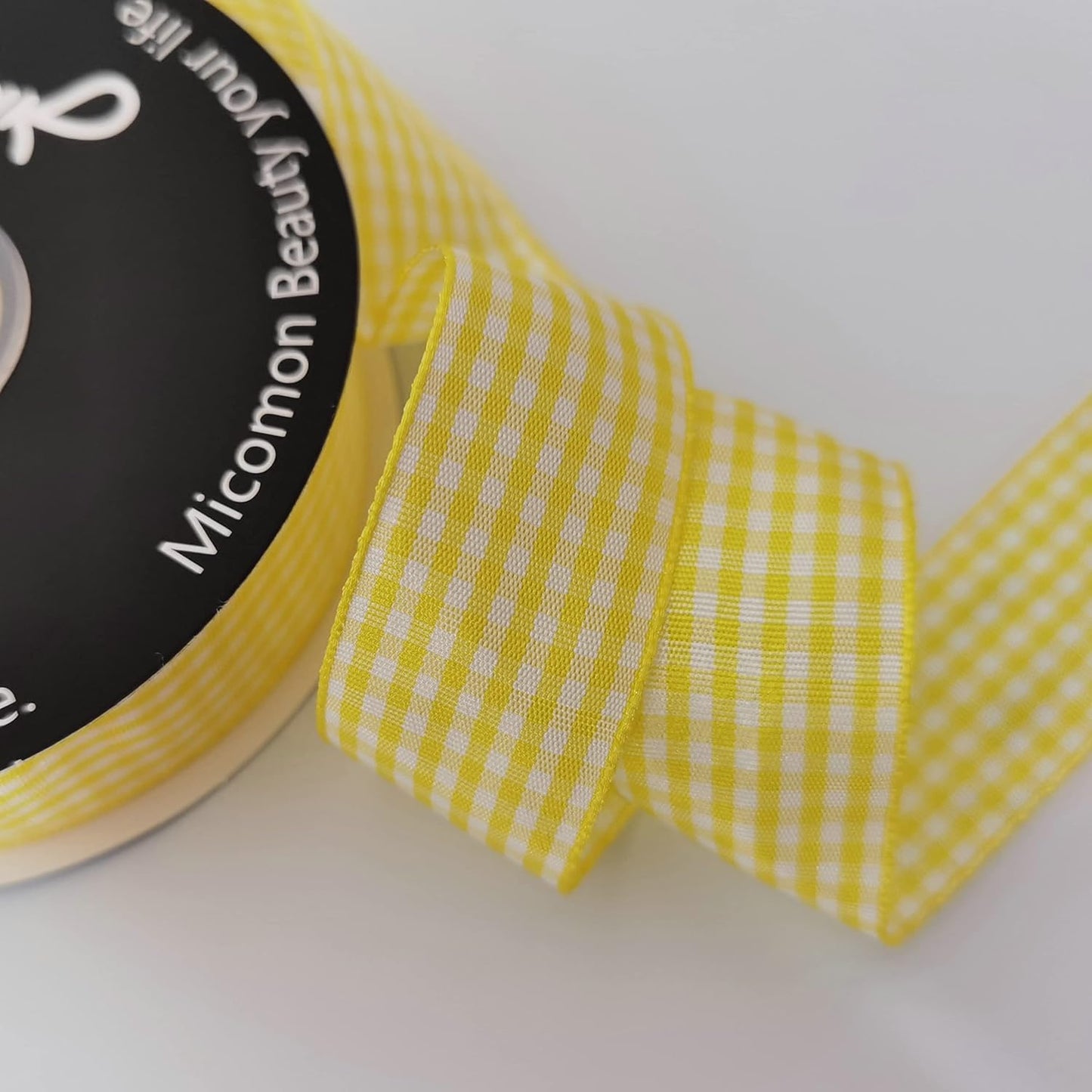 Yellow and White Gingham Ribbon Christmas Ribbon 25 Yards Each Roll 100% Polyester (1", Yellow)
