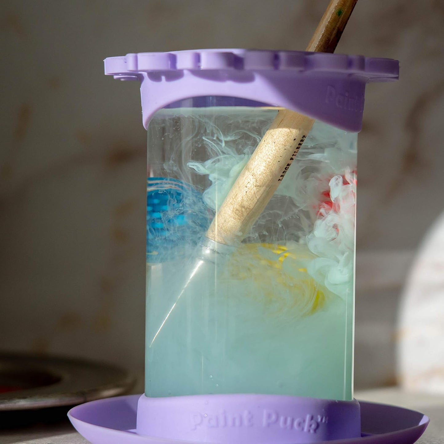 Paint Puck Ultimate Rinse Cup Paint Brush Cleaner (Purple, Jar) - Non-Spill Paint Water Cup & Brush Cleaner with Brush Holder, Squeegee Lips & Drip Tray for Acrylic, Watercolor & Art Supplies