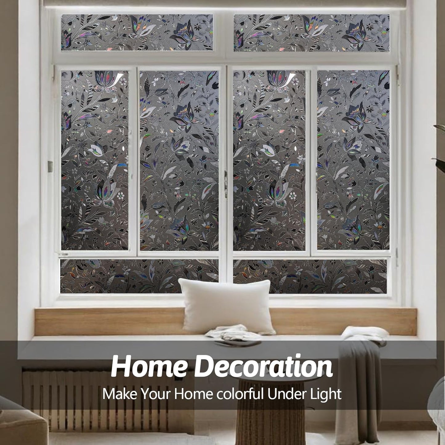 NINETREX Window Privacy Film,Decorative Window Film Frosted,Stained Glass Window Cling,Heat Blocker Non-Adhesive for Home,Grayish Black 29.5 x 78.7inch