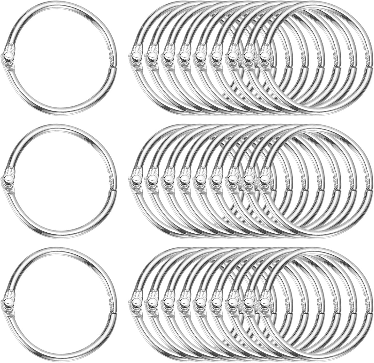 PATIKIL 1" x 1.18" Loose Leaf Binder Rings, 30 Pcs Metal Book Rings Nickel Keychain Ring for Paper Index Cards Flash Card Notebook Rings Office Home Book Binder, Silver