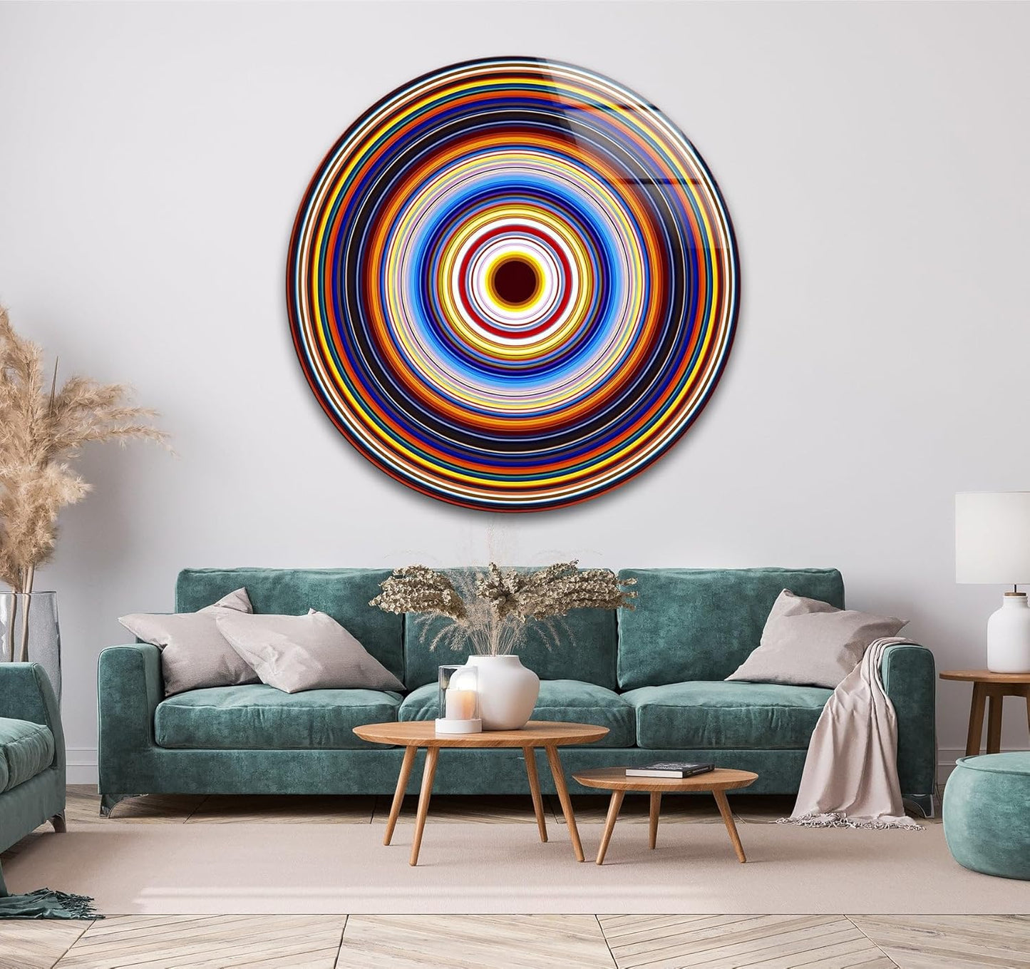 My Photostation.com 15.8''(40cm) Diameter Colorful Concentric Circles Round Glass Wall Art Tempered Glass Printing Wall Decor Large Wall Art Wall Hangings