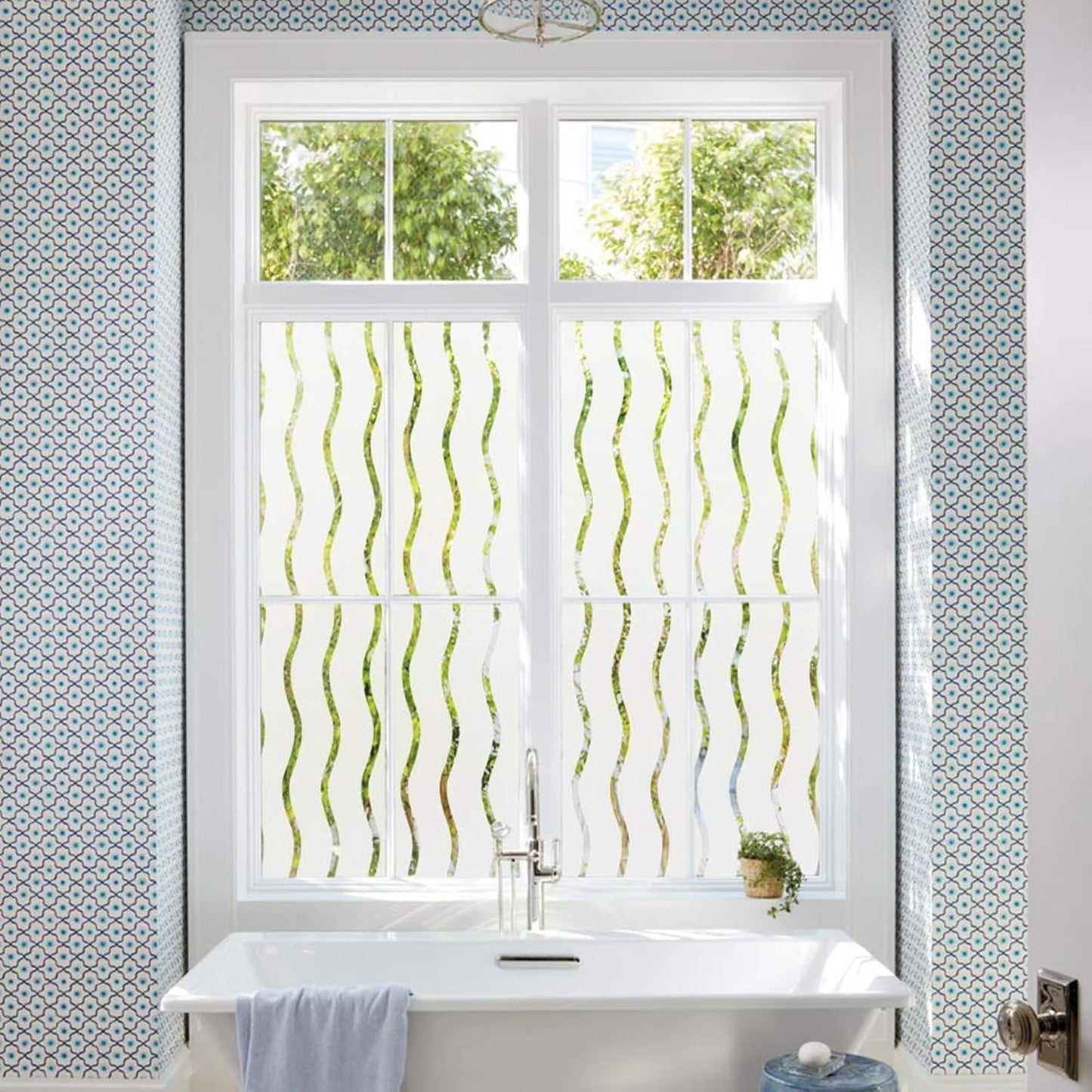 LEMON CLOUD Window Film for Privacy and Light Protection，Non Adhesive Removable Glass Covering Opaque Window Sticker Self Static Cling Vinyl Glass Film for Home Office (23.6 x 78.7 Inch,Wavy)