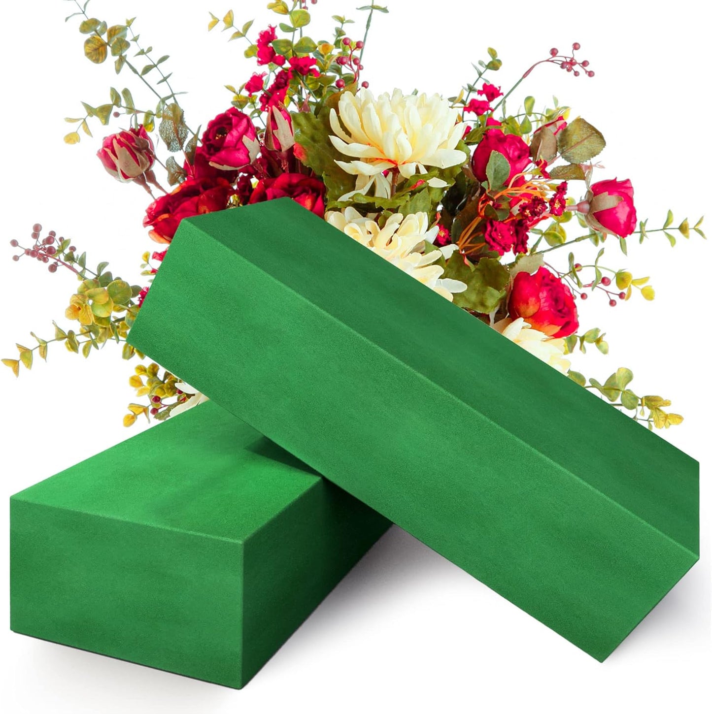 Max Shape Pack of 2 Large Size Floral Foam Blocks for Fresh and Artificial Flowers (9” L x 4” W), Wet Florist Foam Blocks for Wedding Holiday Decorations (2 Pack)