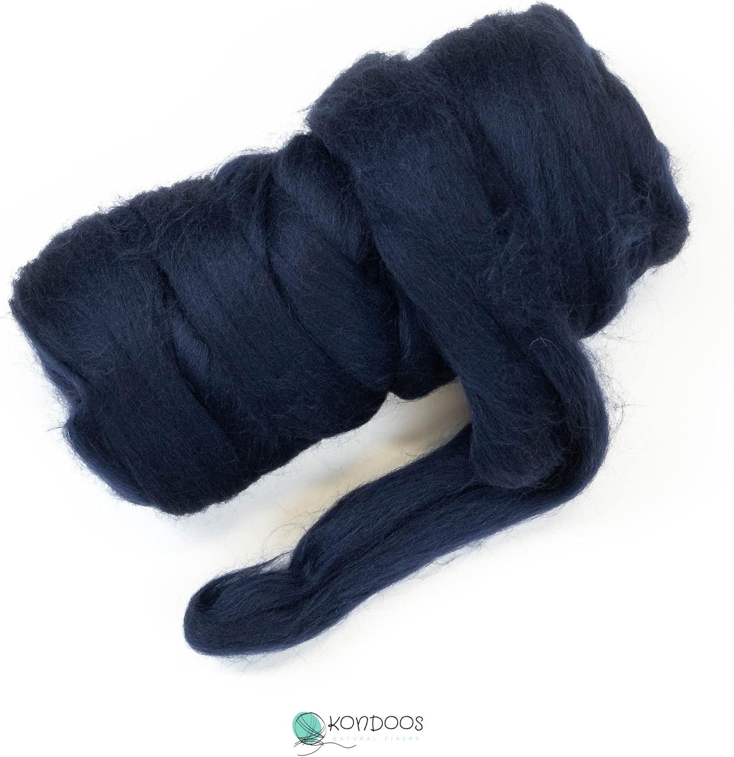Kondoos Colored Natural Wool roving, 8 OZ. Best Wool for Needle Felting, Wet Felting, handcrafts and Spinning. (Blue Navy)