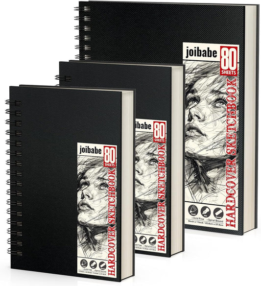 2PACK 5.5x8.5 and 1Pack 9 x 11 inches Hardcover Sketch Book，3 Pack 80-Sheets (68lb/100gsm)，Double-Sided Hardbound Sketchbook, Spiral Bound,Acid Free Painting Art Paper for Kids and Adults