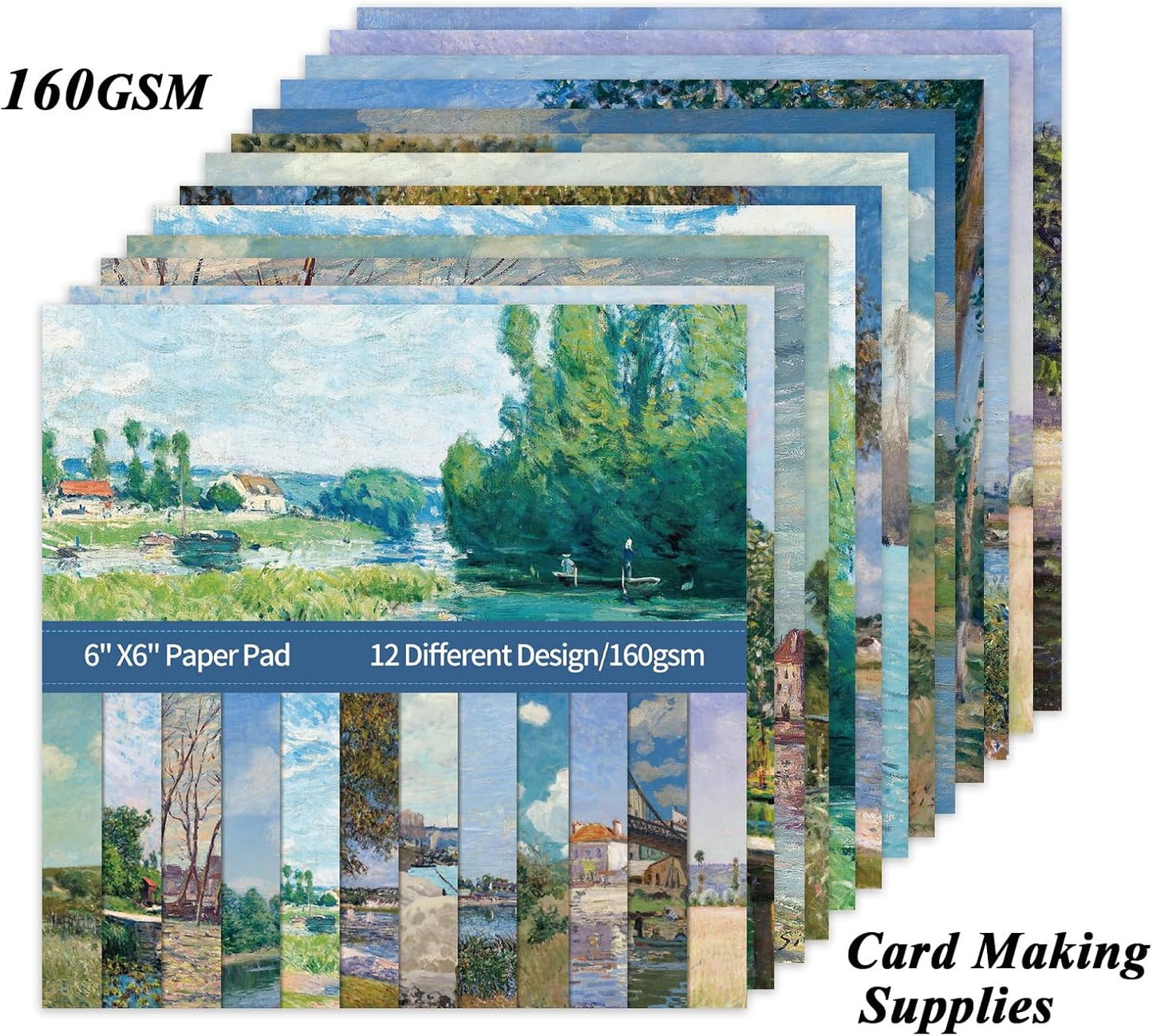 24 Sheets 12 Designs Scrapbook Paper Pad,6"×6” Single-Sided Decopodge Craft Cardstock Paper, Christmas Scrapbooking DIY Decorative Background Cardmaking Supplies.Famous Paintings