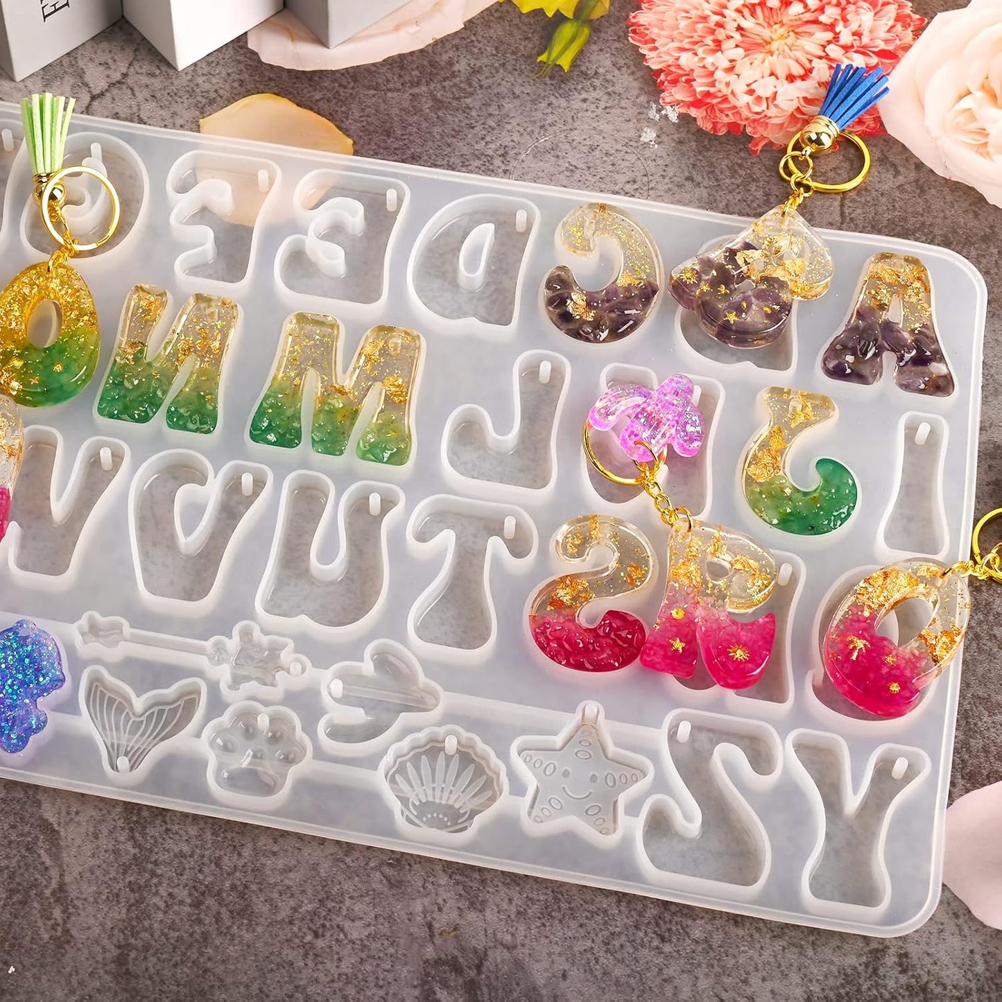 Actvty Alphabet Keychain Molds with Hole, Reversed Alphabet Silicone Molds for Epoxy, Letter Resin Molds for Keychain Jewelry Pendant Making
