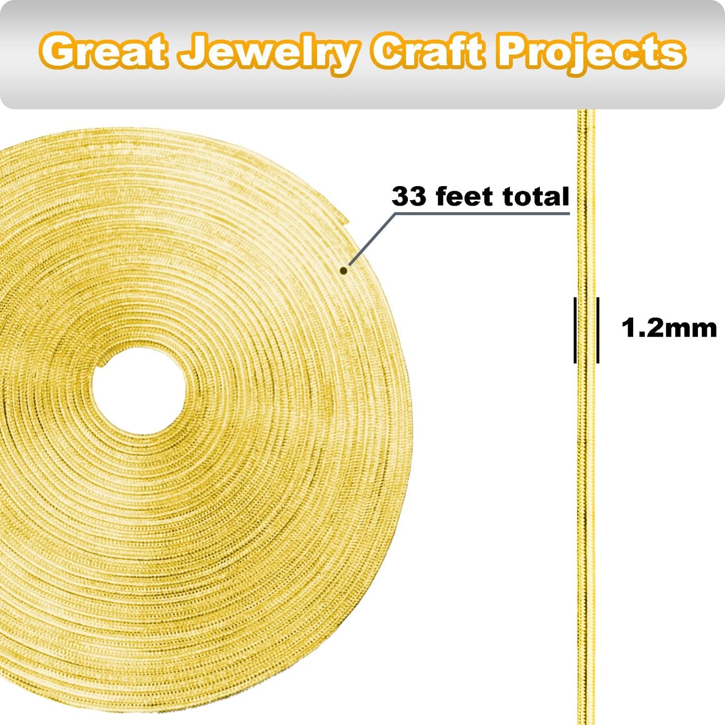 Jishi 33ft Gold Snake Chain 1.2mm Jewelry Making Chains for Necklace Bracelet DIY Jewelry Supplies Findings - Gold Plated Round Snake Cable Chain Link Roll w/Lobster Clasps, Cord Ends & Jump Rings