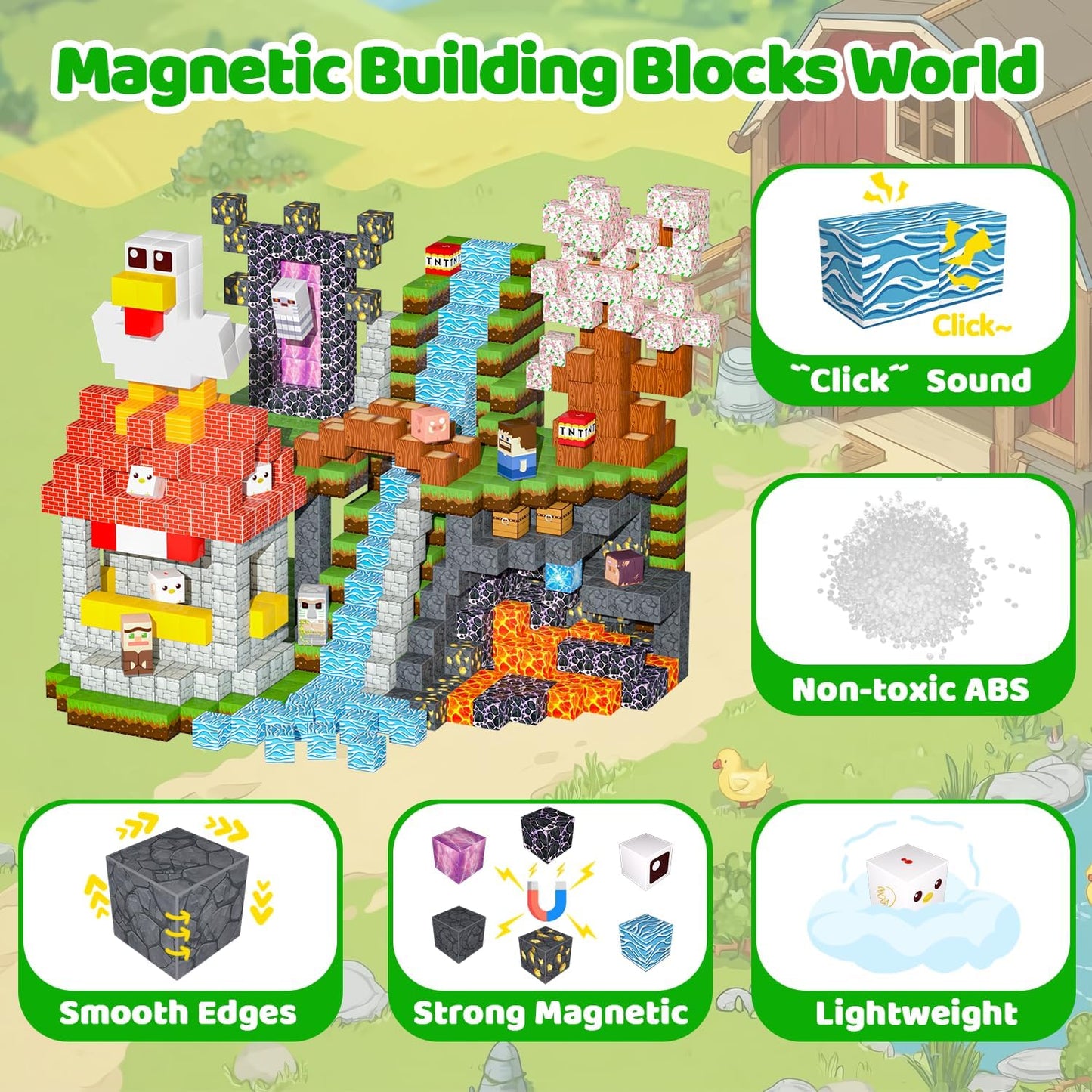 Magnetic Blocks, 150PCS Magnetic Building Blocks Light Up, Stacking Magnets for Kids, Sensory Toy for STEM Constructions Magnet Blocks for Boys Girls Age 3+, Christmas Birthday Gifts