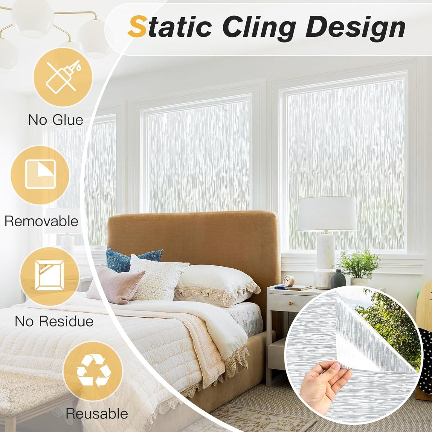 Haton Window Privacy Film, Frosted Glass Privacy Window Clings, Sun Blocking Frosting Opaque Coverings, Static Cling Removable Decorative Stickers for Home Door, Non-Adhesive 29.5" x 157.4"