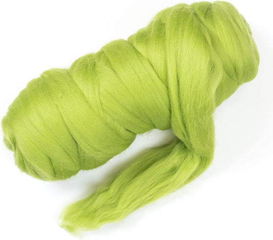 Kondoos Colored Natural Wool roving, 1 lb. Best Wool for Needle Felting, Wet Felting, handcrafts and Spinning. (Green Apple, 1 lb)
