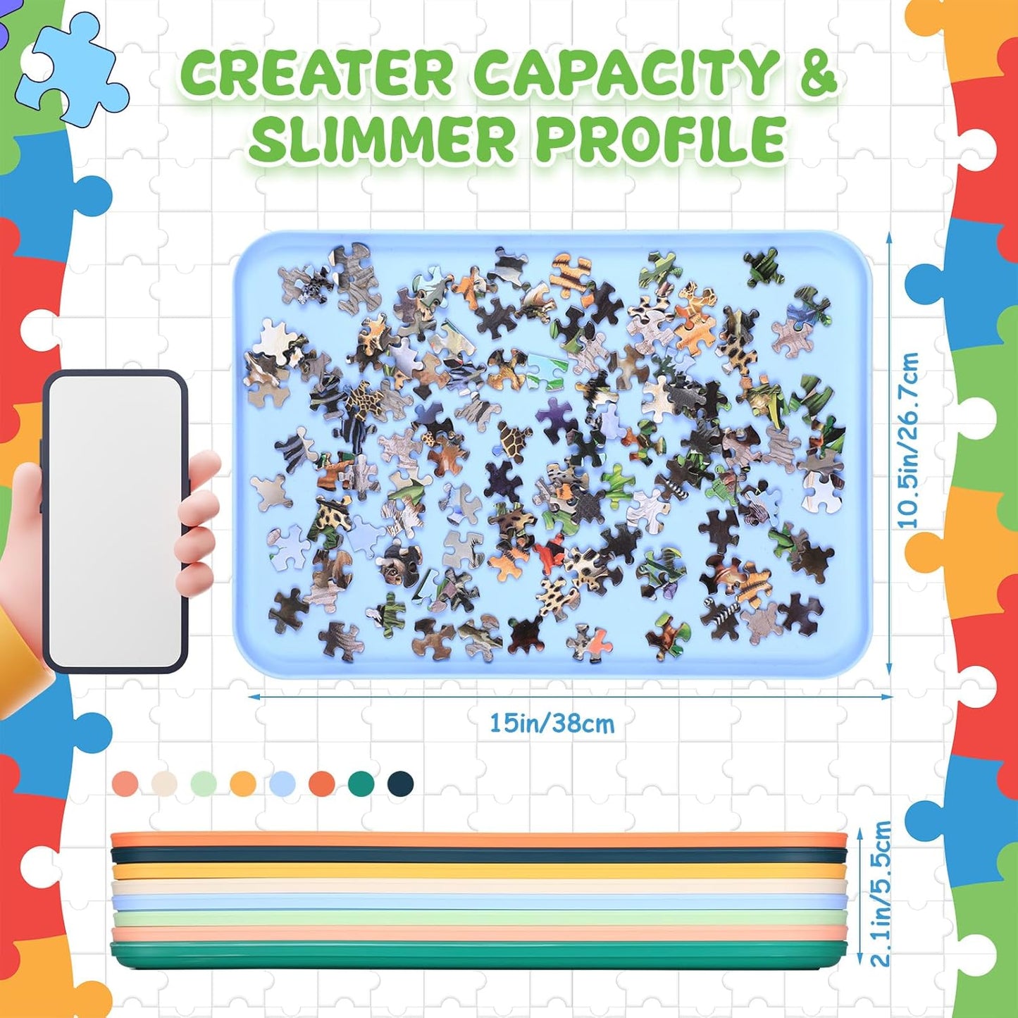 8 Pcs 15'' x 10.5'' Extra Large Puzzle Sorting Trays Stackable Puzzle Trays for Sorting Piece Sorter Jigsaw Storage Accessory for Sorting 2000/3000/5000/6000 Pieces