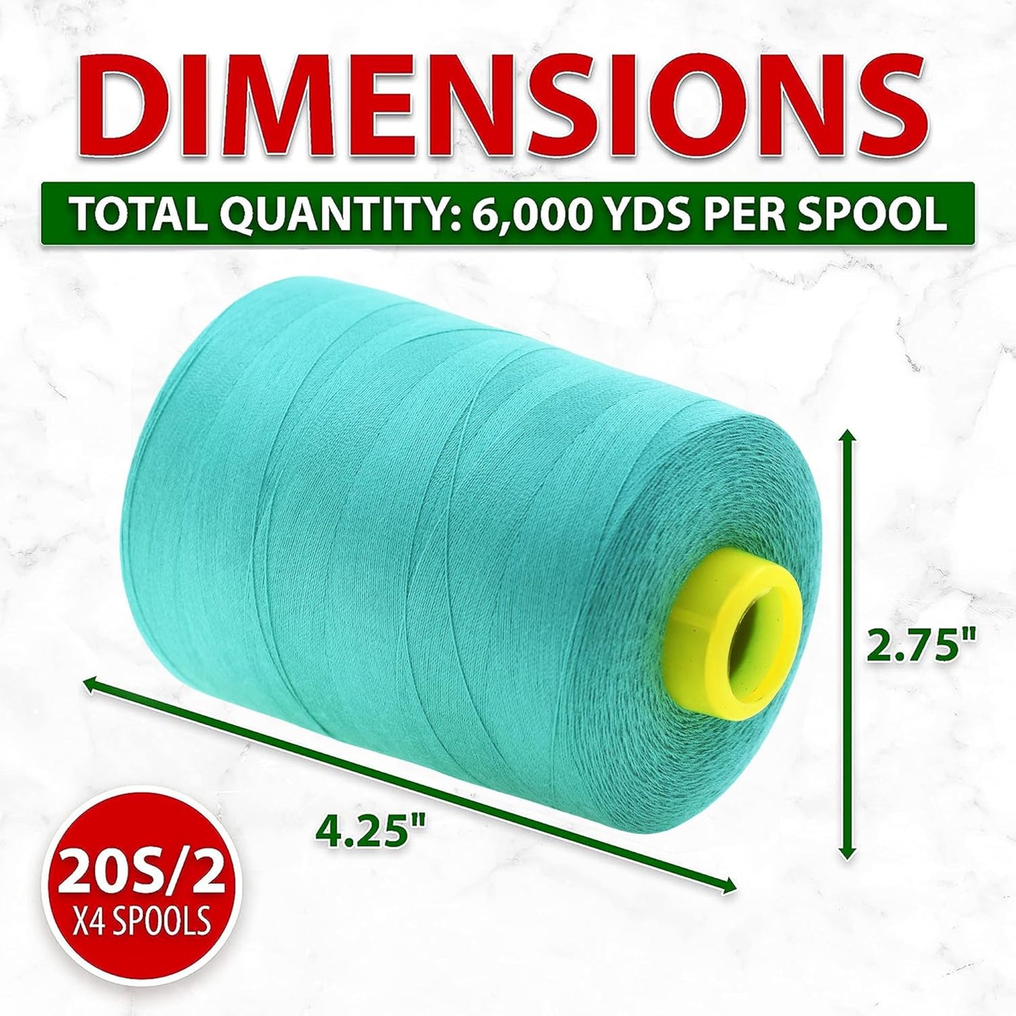 Mandala Crafts 4 Pack of Serger Threads Cones Spools - 20S/2 24000 Yards Polyester Aqua Threads for Sergers Machine and Overlock Quilting Sewing Machine