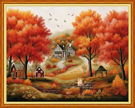 Foxdiviy Stamped Cross Stitch Kits Full Range of Embroidery Needlework Starter Kits for Beginners Adults 11CT Embroidery Patterns Art Crafts DIY Needlepoint Kits-Beautiful Home 16x20 inch