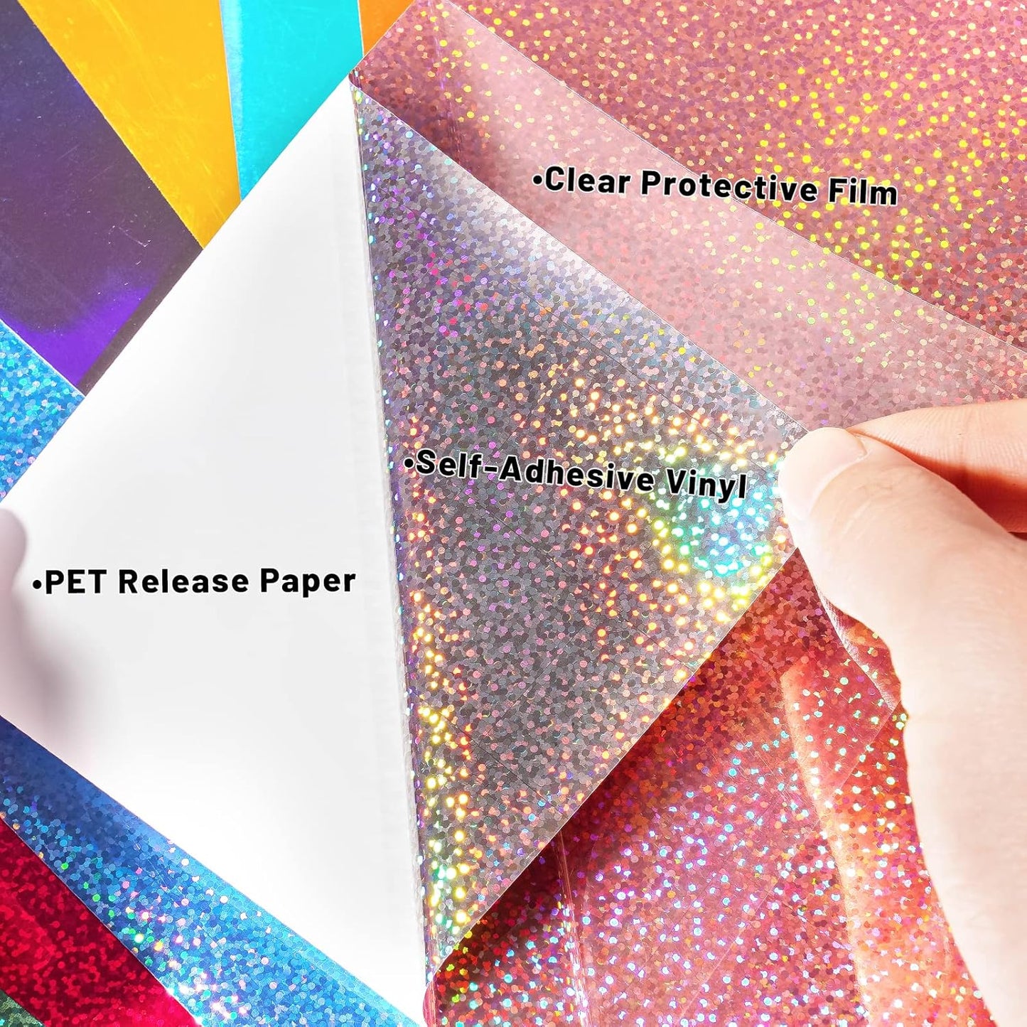 GIRAFVINYL Assorted Holographic Vinyl Sheets, Holographic Glitter Permanent Vinyl Bundle for DIY Decorations,12” x 12”20 Sheets