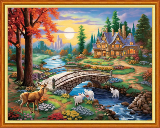 Dimensean Stamped Cross Stitch Kits Full Range of Embroidery Patterns Starter Kits for Beginners Adult or Kids DIY Cross Stitches Needlepoint Kits 11CT-Dream Home 16x20 inch