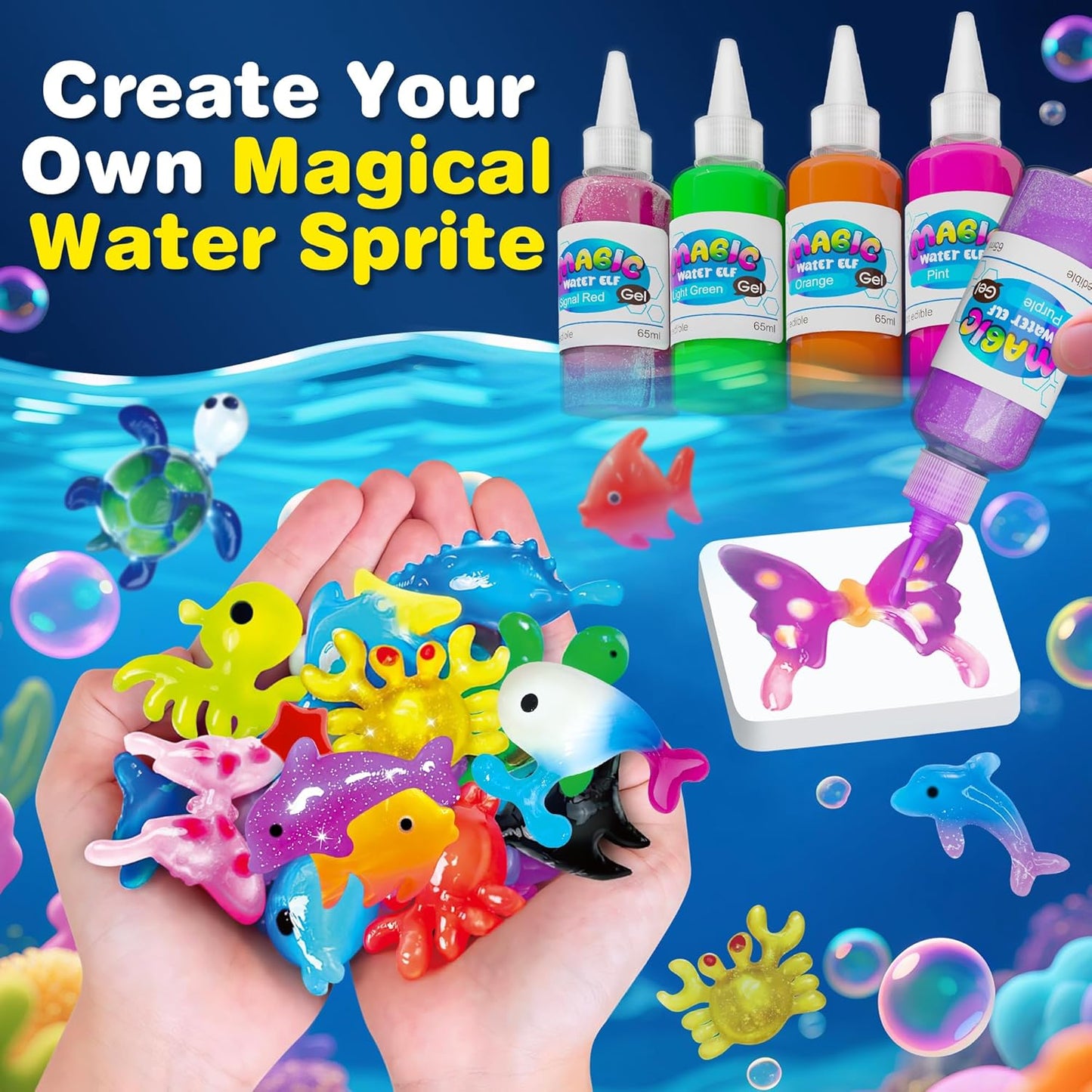 Magic Water Elf Toy Kit - Water Fairy Water Gel Kit, 24 Pcs Magic Gel and 18 Molds - Create Fun Water Toys, Ideal Xmas Gifts for Boys Girls Ages 6+