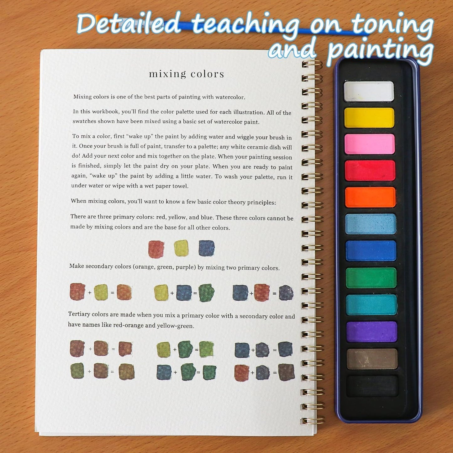 Beginner Watercolor Painting Kit Watercolor Workbook Coloring Book 12 Colors Paint Set with Brush,Easy Nature Scenes Beginner Friendly Watercolor Paint Set Gift for Adults Teens. (Christmas)