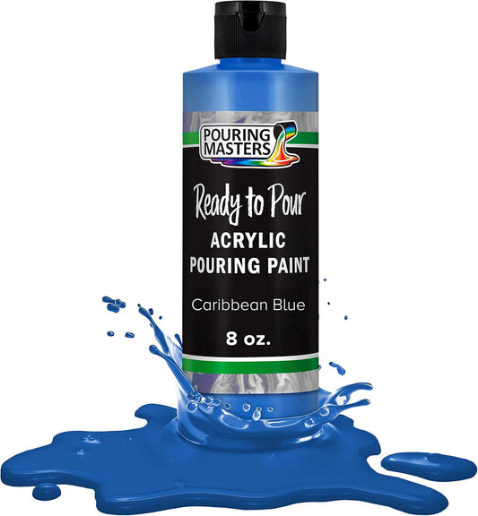 Pouring Masters Caribbean Blue Ready to Pour Acrylic Pouring Paint - Premium 8-Ounce Pre-Mixed Fluid Acrylic Paint - Fluid Art Supplies for Canvas, Wood, Paper, Tile & Rocks