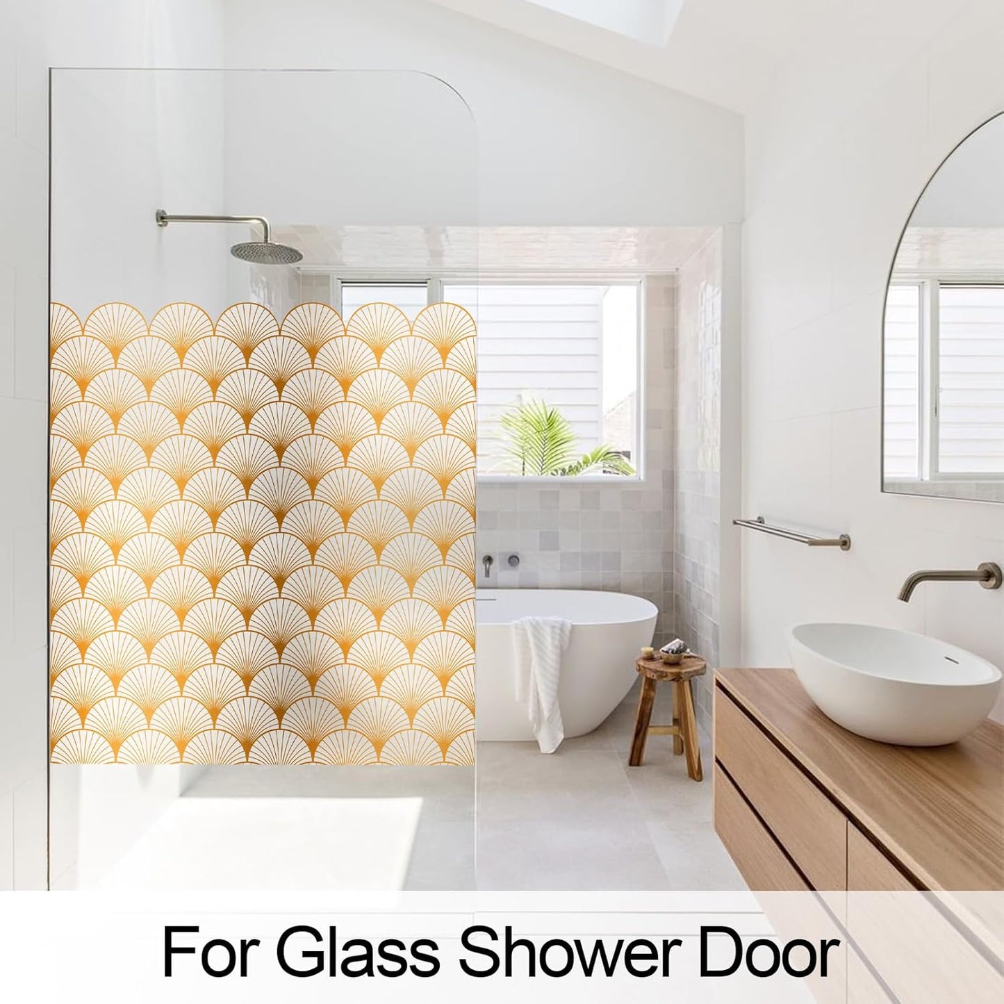 DKTIE Geometric Art Stained Glass Window Film Bathroom Window Privacy Film Frosted Glass Static Clings Non Adhesive with Installation Tools, Modern Home Improvement Style (S117, 17.7'' x 118.1'')