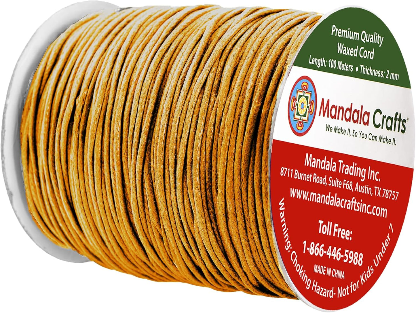 Mandala Crafts 2mm 109 Yards Dark Goldenrod Cotton Waxed Cord for Jewelry Making Bracelet Cord Waxed String - Beading String Thread Jewelry Cords for Necklaces String