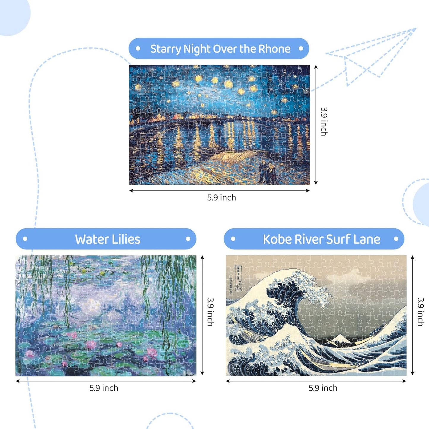 150 Piece Mini Jigsaw Puzzles for Adults & Kids, 6" x 4" Starry Night & More 3 Pack