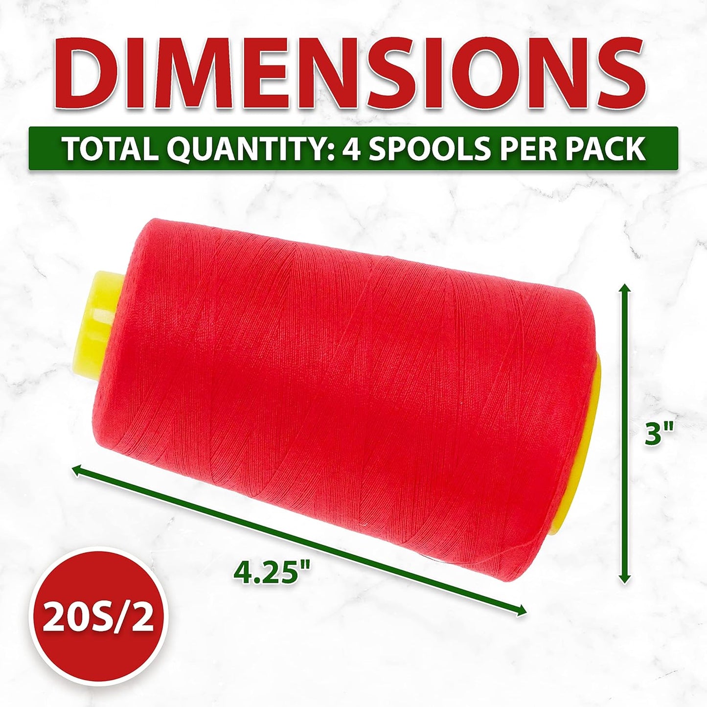 Mandala Crafts 4 Pack of Serger Threads Cones Spools - 20S/2 24000 Yards Polyester Red Threads for Sergers Machine and Overlock Quilting Sewing Machine