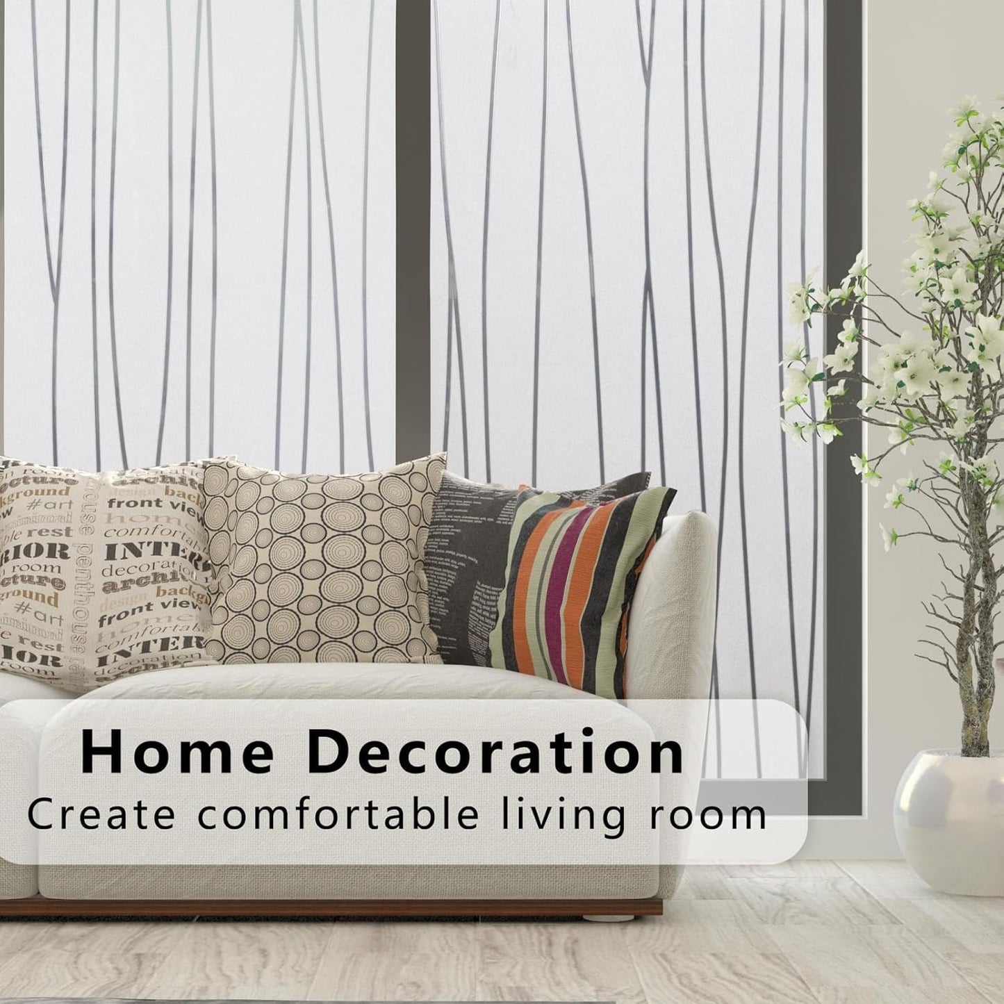 Finnez Window Privacy Film Decorative Frosted Window Cling Privacy Film for Glass, Non-Adhesive Heat Anti-UV for Home Office Living Room, Irregular Stripe Patterns, 23.6 x 78.7 Inches