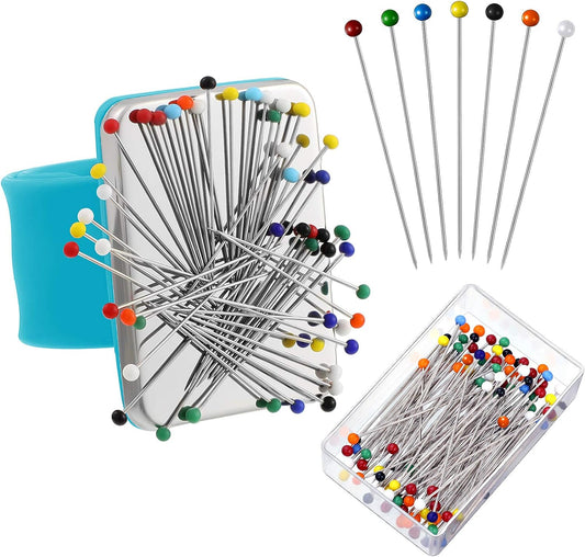Magnetic Wrist Sewing Pincushion with 100 Pieces 1.5 Inch Ball Head Sewing Pins Set Wrist Magnetic Pin Holder Gift Supplies(Blue)