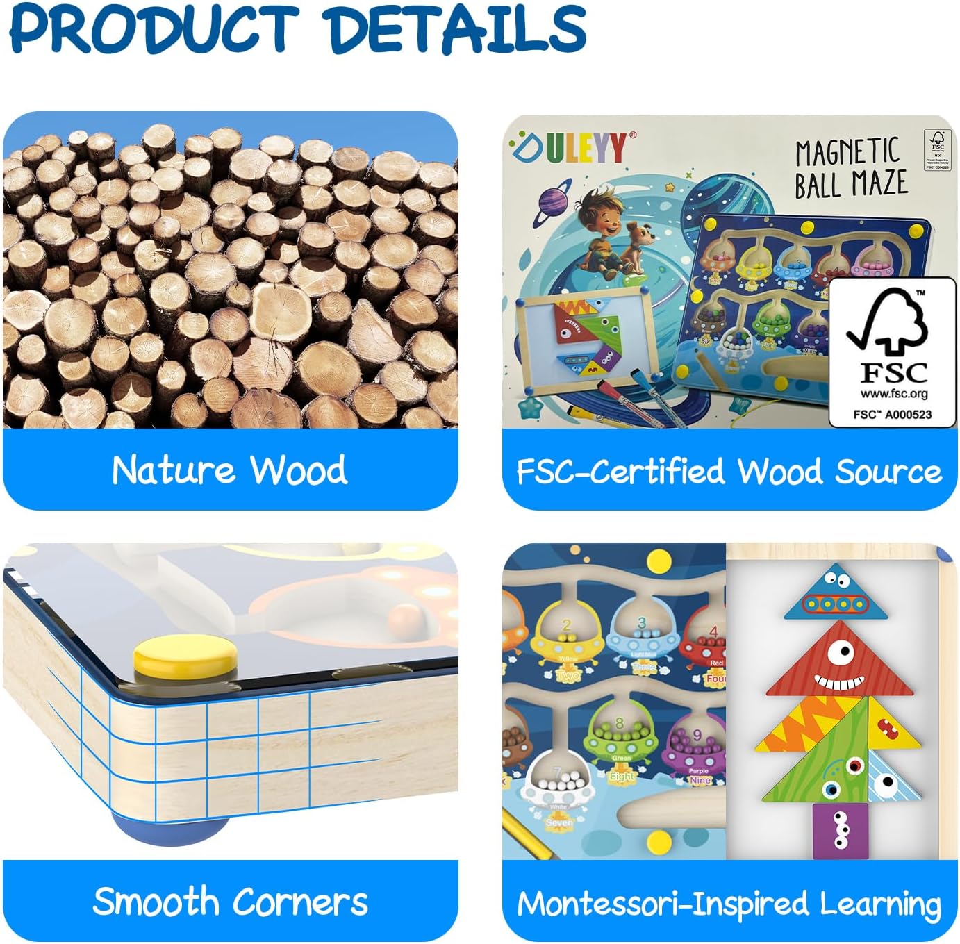 Magnetic Color & Number Maze Toy - Interactive Montessori Learning Board with Whiteboard, 3 Watercolor Pens, and Monster Puzzle for Kids Ages 3+