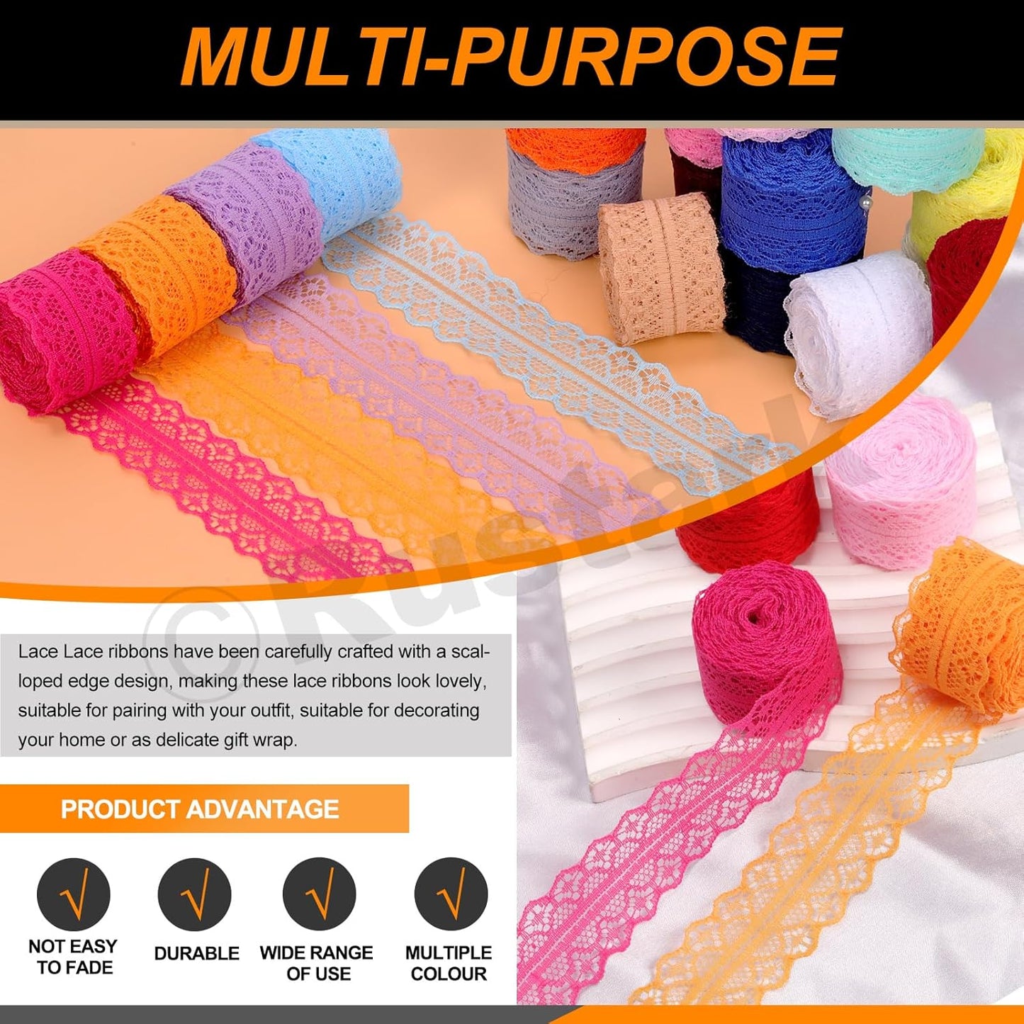 20Pcs 1.18Inch/3CM Wide Colorful Lace Ribbon Floral Lace Ribbon Trim Fabric Sewing Vintage Trims Laces for Craft Sewing Making Gift Wrapping Wedding Decorations