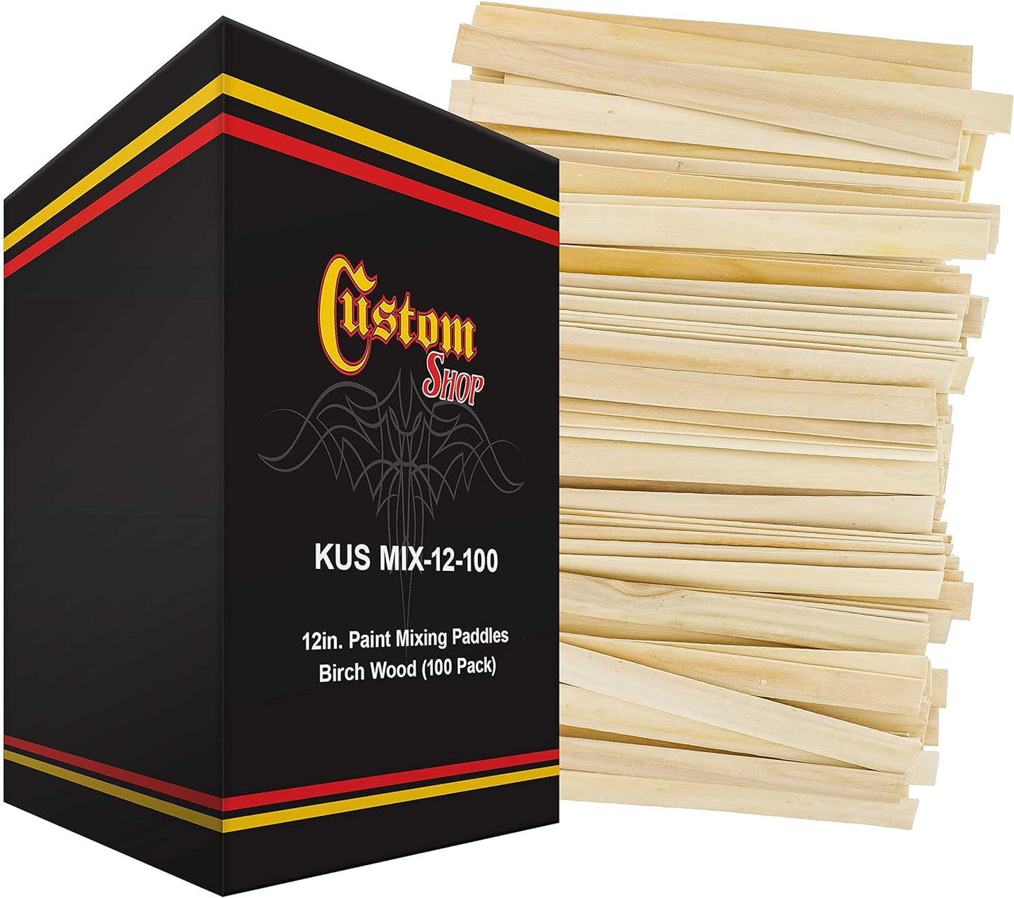 Custom Shop Craft and Paint Sticks - (Pack -100 Sticks) 12" Inch Premium Grade Wood Stirrers/Paddles - Use for Wood Crafts, Mixing Epoxy Resin or Paint, Garden Sign Posts