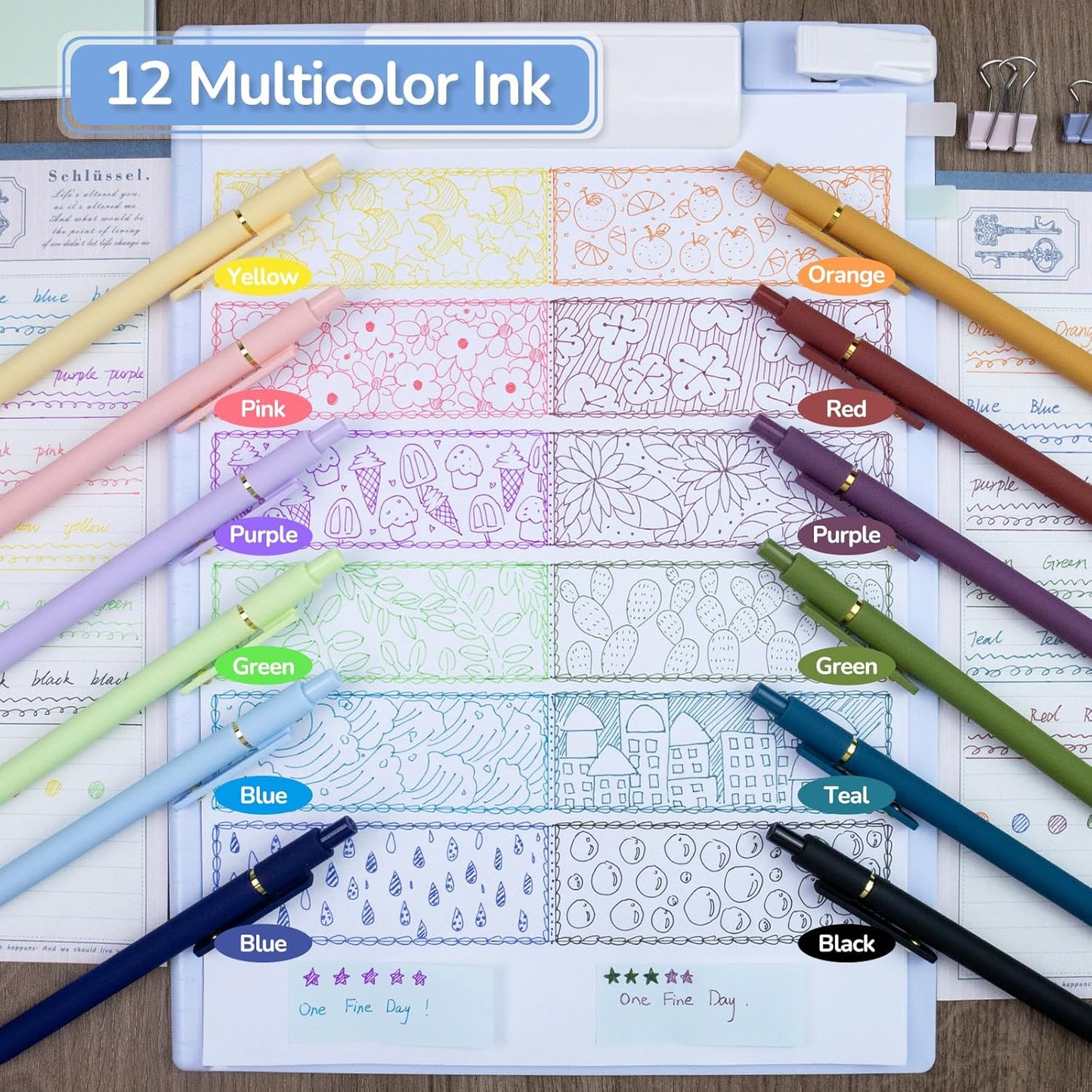 12 Pcs Color Pens for Journaling 0.5mm Fine Point Colored Gel Ink Pen, Smooth Writing Colorful Pens for Note Taking, Gift Set for Women & Men (12 Pcs Vintage & Vibrant Gold)