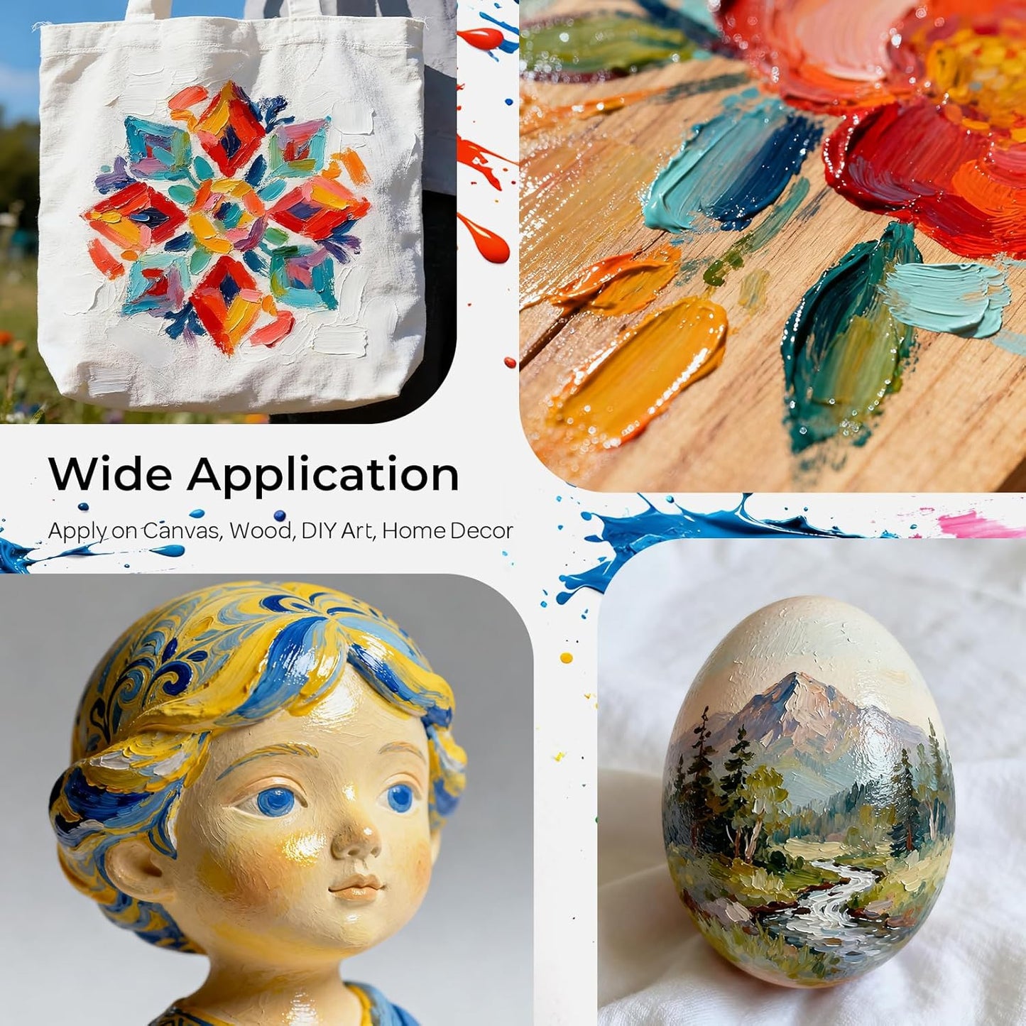 Nicpro Acrylic Paint Set, 24 Colors with 12 Brushes & Palette, Non Toxic Art Supplies Kit for Painting Fabric, Canvas, Clay, Wood, Rock & Ceramic, Halloween Pumpkin, Rich Pigments for Beginners, Students & Professional Artists (2 oz, 60 ml)