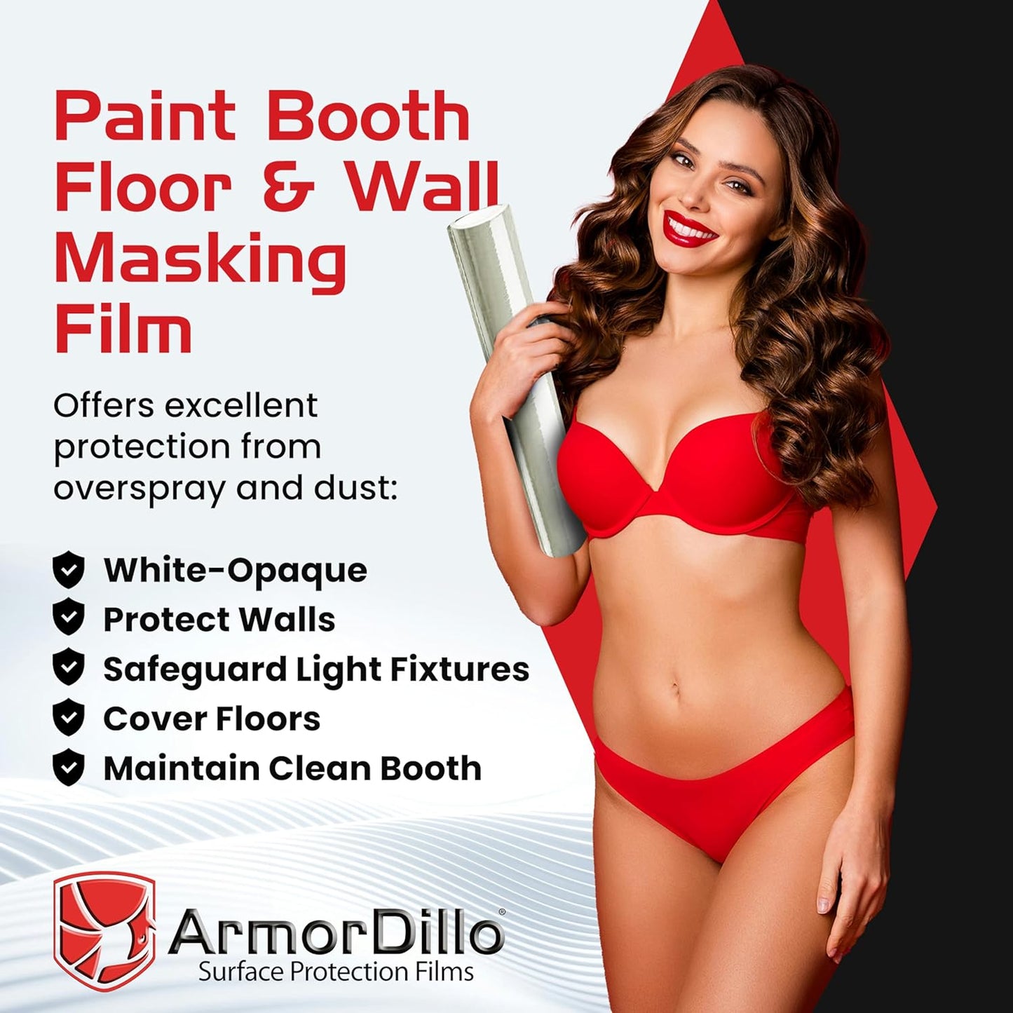 ArmorDillo Paint Booth Floor & Wall Film Free Knife, 3mil w/Metallocene. Only White-Opaque, Anti-Static, Easy-Start, Washable, Skid-Resistant - 36" x 300' Asteroid-Proof...Probably