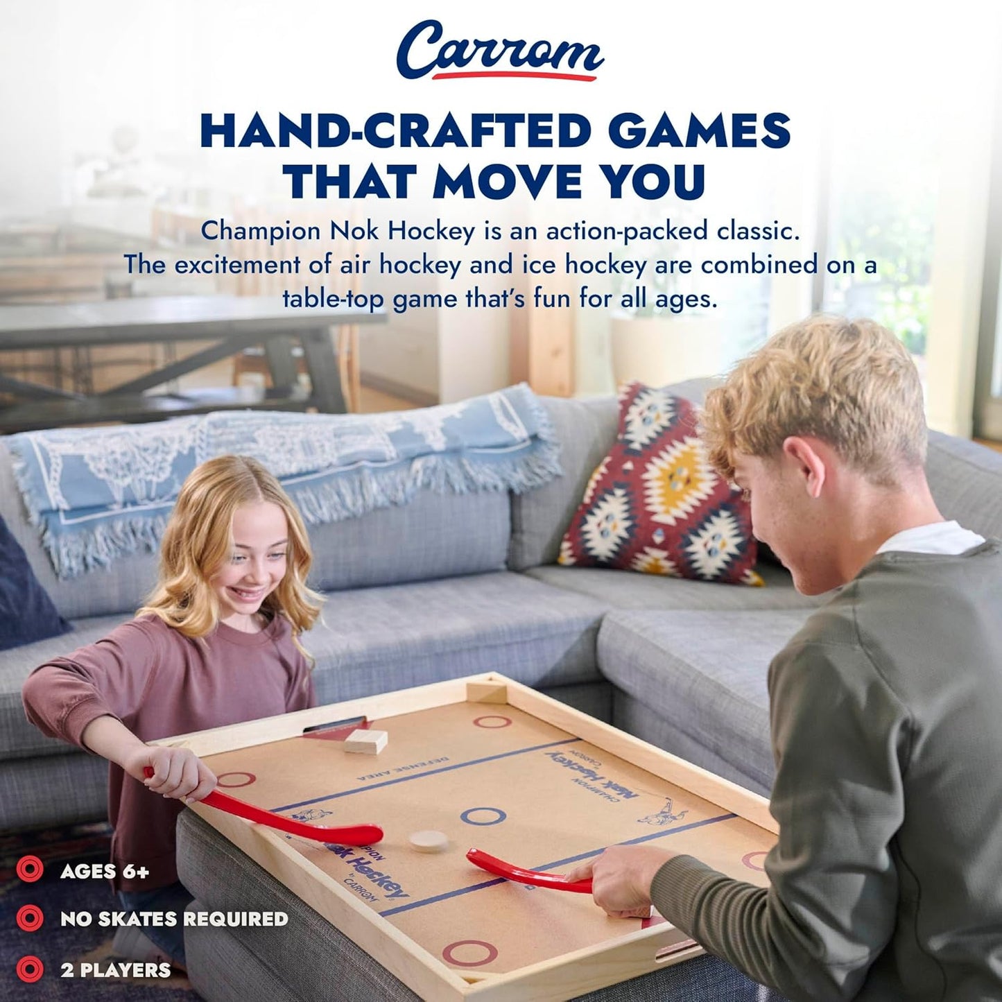 Carrom Champion Nok Hockey Game (Standard Size) — Wooden Board Games for Adults & Children — Indoor and Outdoor Games for Family — Sports Board Games