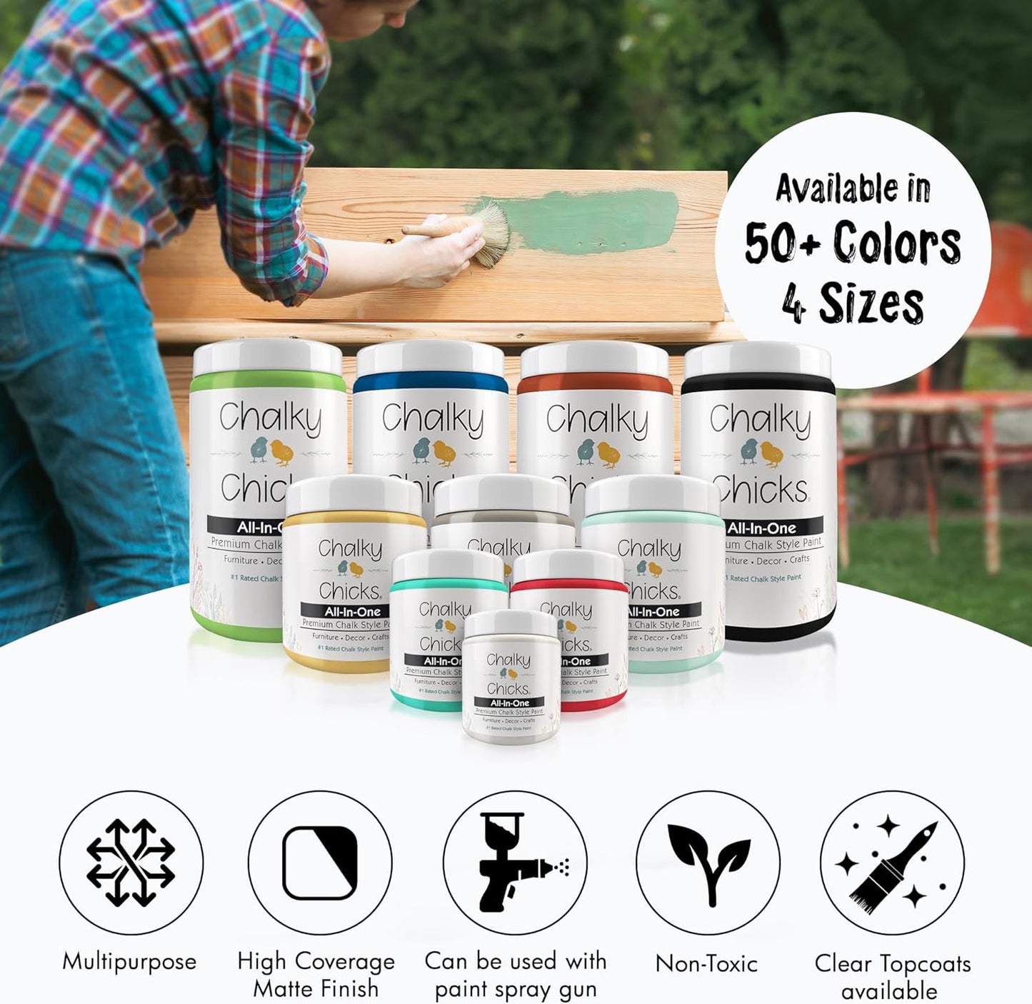 Chalky Chicks All-in-One Chalk Paint for Furniture or Cabinet - 8 Fl Oz - Matte Finish CottonTail White for Metal, Wood Furniture Paint - No Sanding All-in-One for Home Decor & Crafts, USA Made