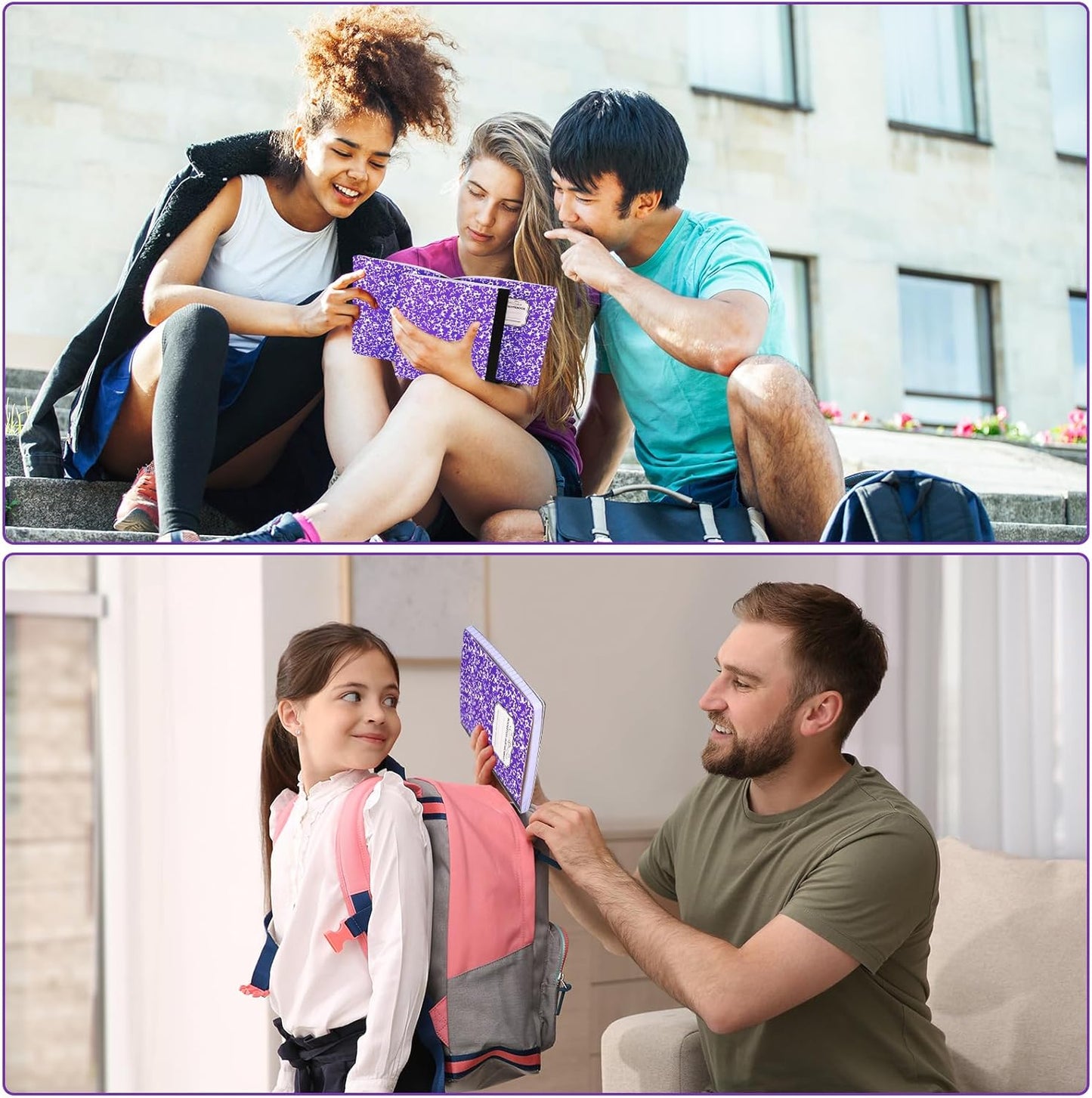 Seajan 20 Pack Composition Notebooks, Wide Ruled Paper, 7-1/2" x 9-3/4" Marble Hard Covers, 60 Sheets, Composition Notebooks Bulk for Students Back to School Adults Office Supplies(Purple)