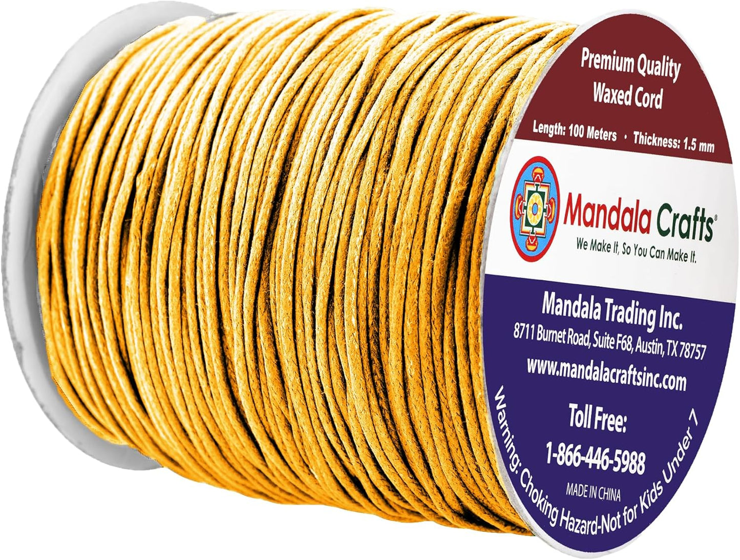 Mandala Crafts 1.5mm 109 Yards Gold Cotton Waxed Cord for Jewelry Making Bracelet Cord Waxed String - Beading String Thread Jewelry Cords for Necklaces String