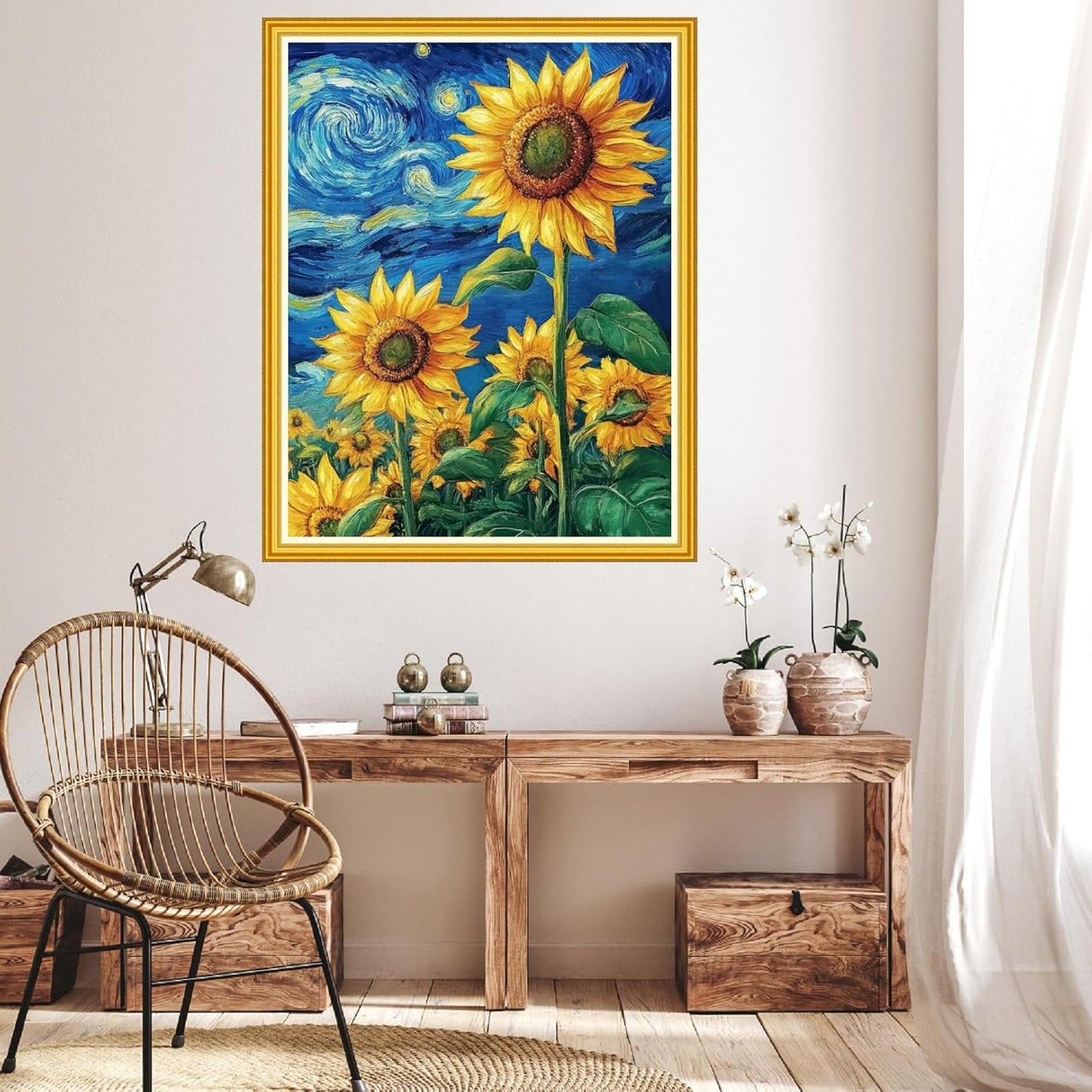 Hopeart Stamped Cross Stitch Kits for Beginner Embroidery Kits for Beginners Adults DIY 11CT Cross Stitch Patterns Needlepoint Kits Crossstitching Kits-Starry Sky Sunflower 16x20 inch
