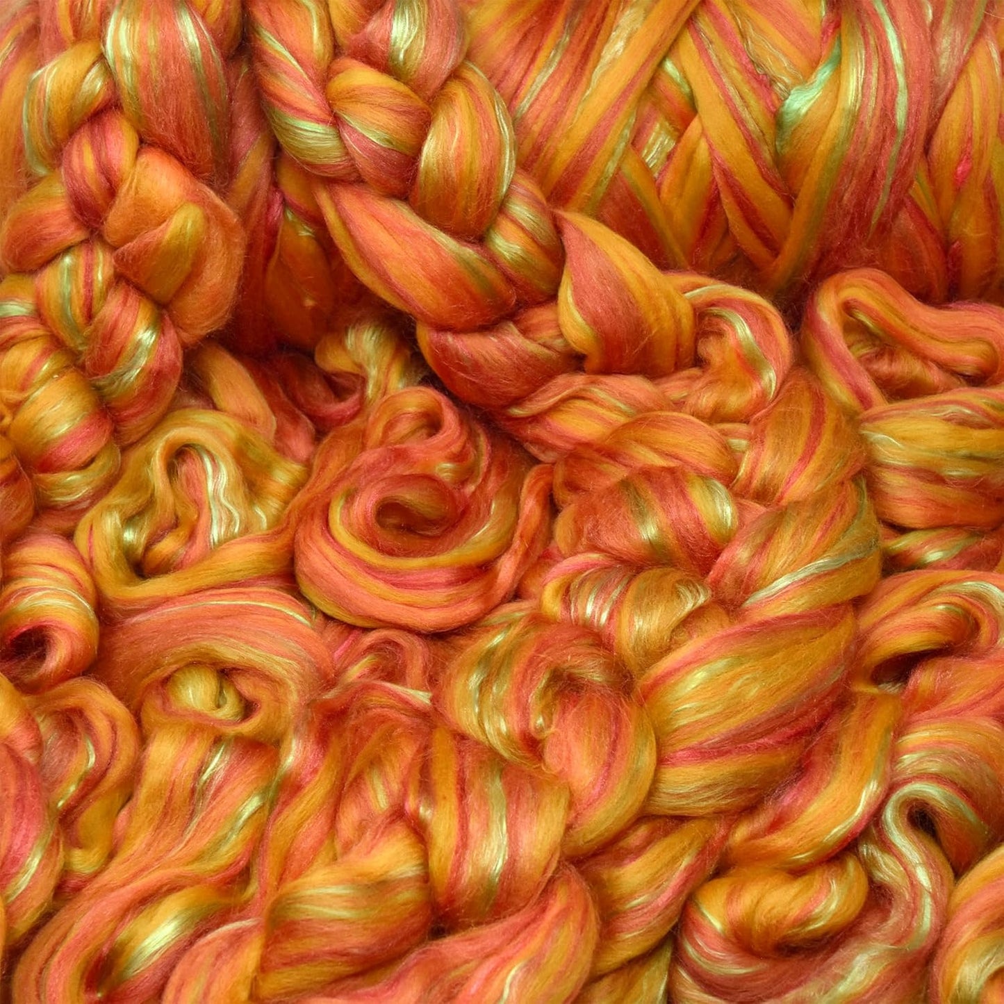Living Dreams Yarn Merino Silk Luxe Tonal Designer Blend. Superfine Merino, Mulberry, Tussah Silk. Top Roving for Spinning or Felting. Saffron Serenade 4oz