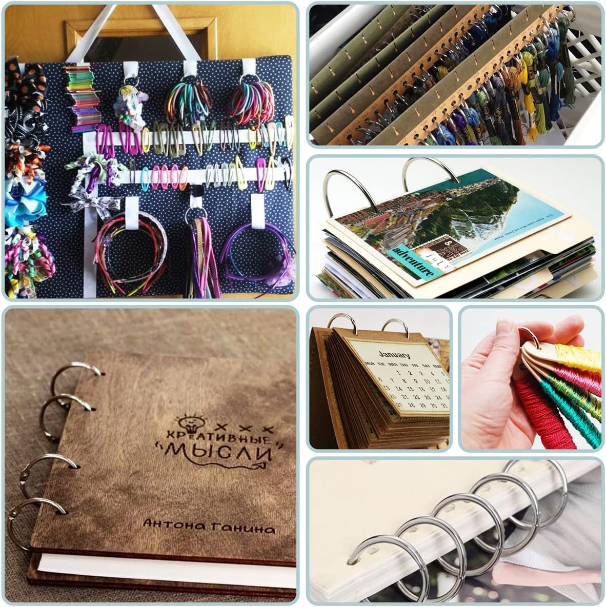 CooBigo 50 Pack Binder Ring, Metal Book Ring Paper Ring Holder 1-1/2-Inch Loose Leaf Binder Ring Clip for Index Card, Flash Card Ring, DMC Embroidery Floss Organizer, Keychain Key Ring - Silver