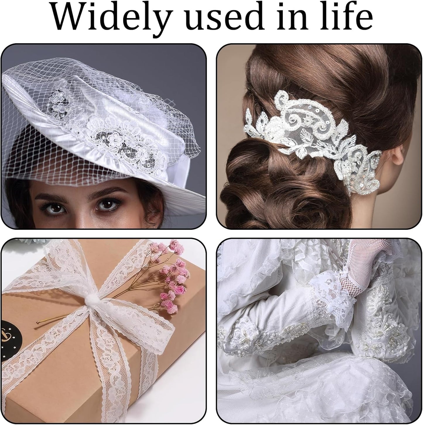 Lace Trim, 60 PCS Yards Ribbon, Vintage Scalloped White Laces Ribbon Suitable for Crafts, Gift Wrapping, DIY Sewing, Scrapbooking, Wedding Bouquet Decoration(6 Styles)